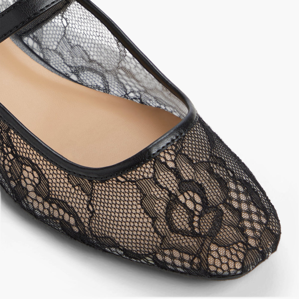 Close-up of the Open Black Janeyy Mary Jane ballerinas