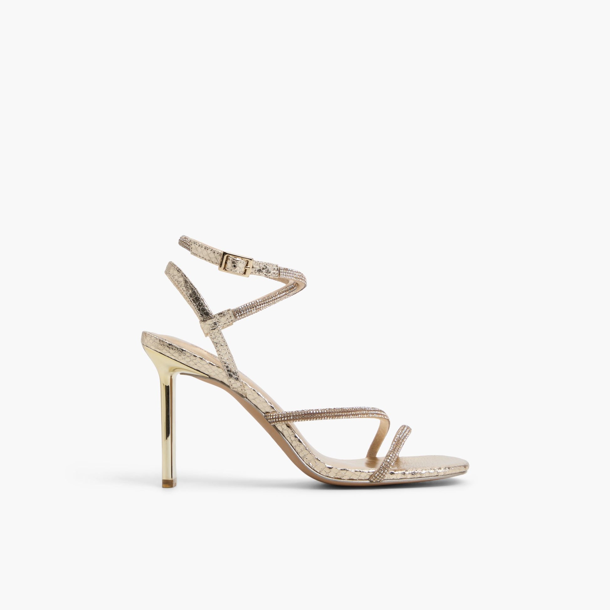 Main View of Gold Alluree Strappy High Heel Sandals for Womens