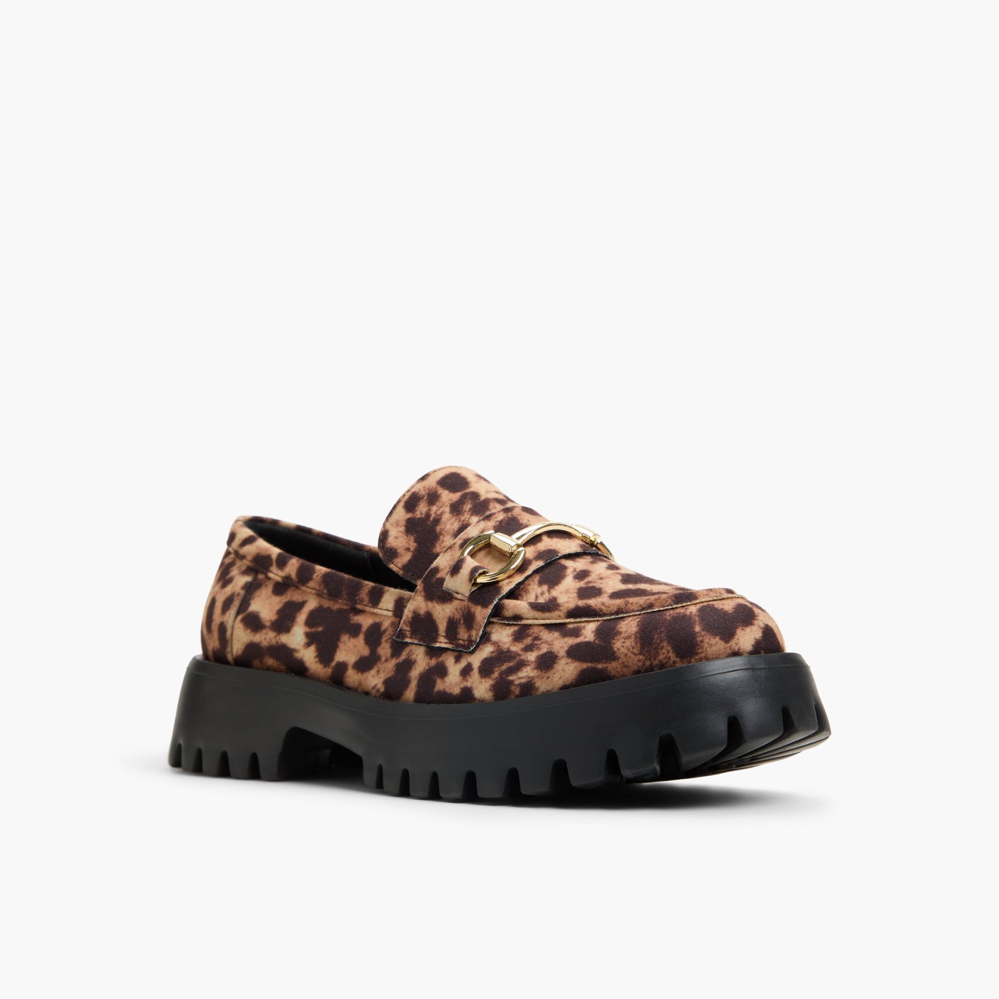 Three-quarter angle of Brown Multi Cluelesss Chunky loafers's front side