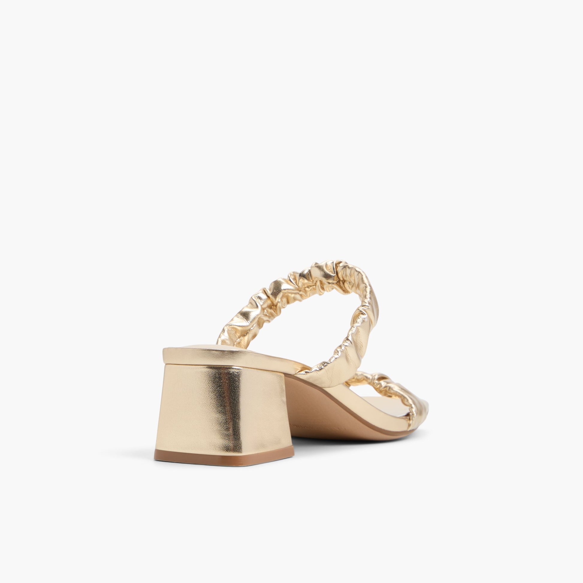 Three-quarter angle of Gold Briannah Block Heel Mules's back side