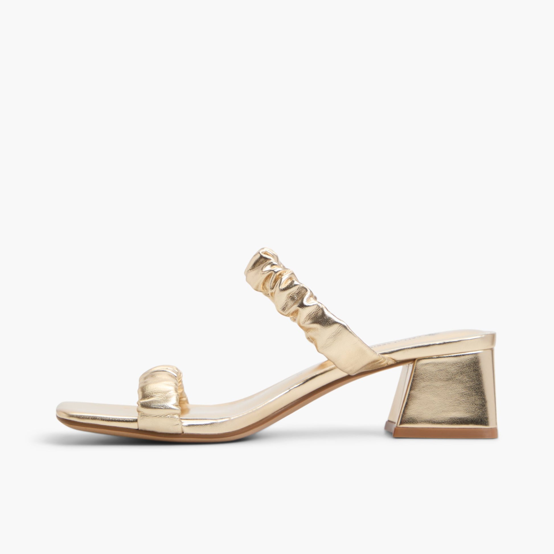 Side view of Gold Briannah Block Heel Mules