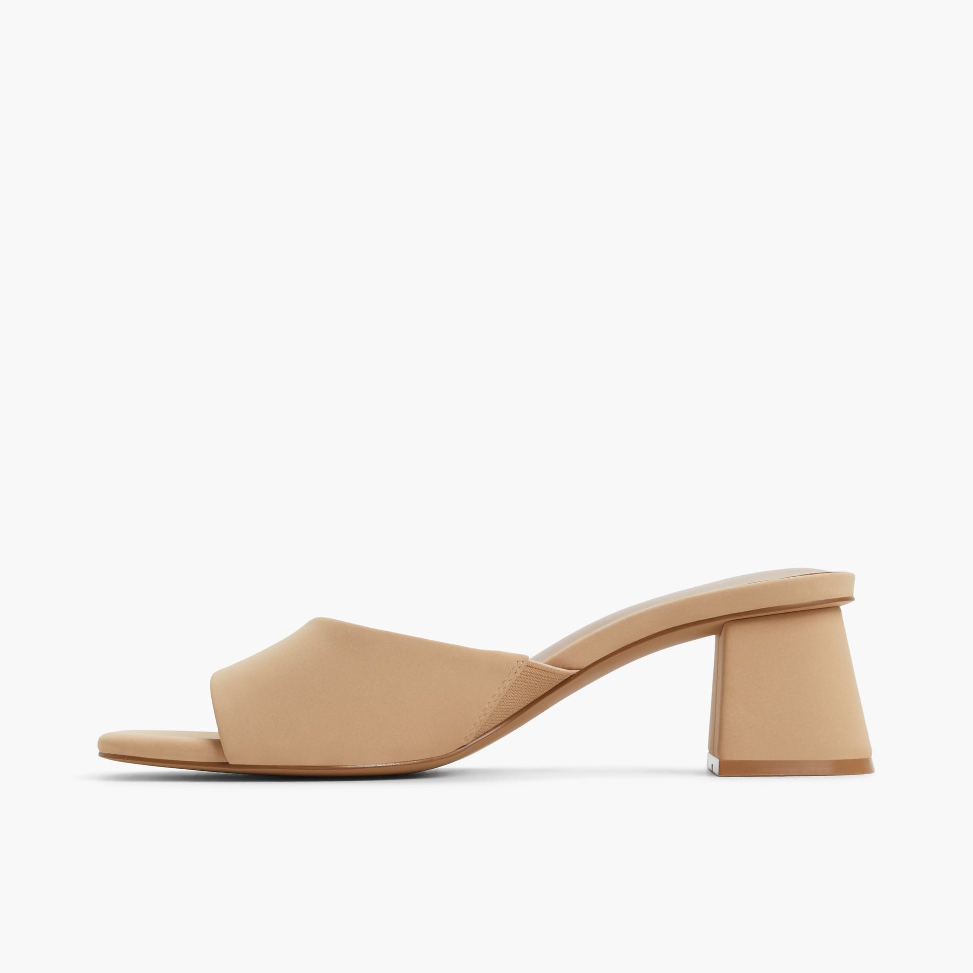 Side view of Beige Lanaa Block Heel Mule Sandals