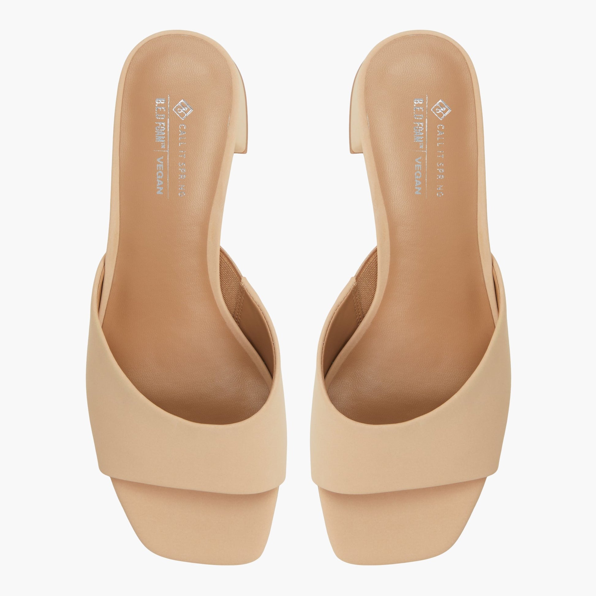 Top-down view of the Beige Lanaa Block Heel Mule Sandals