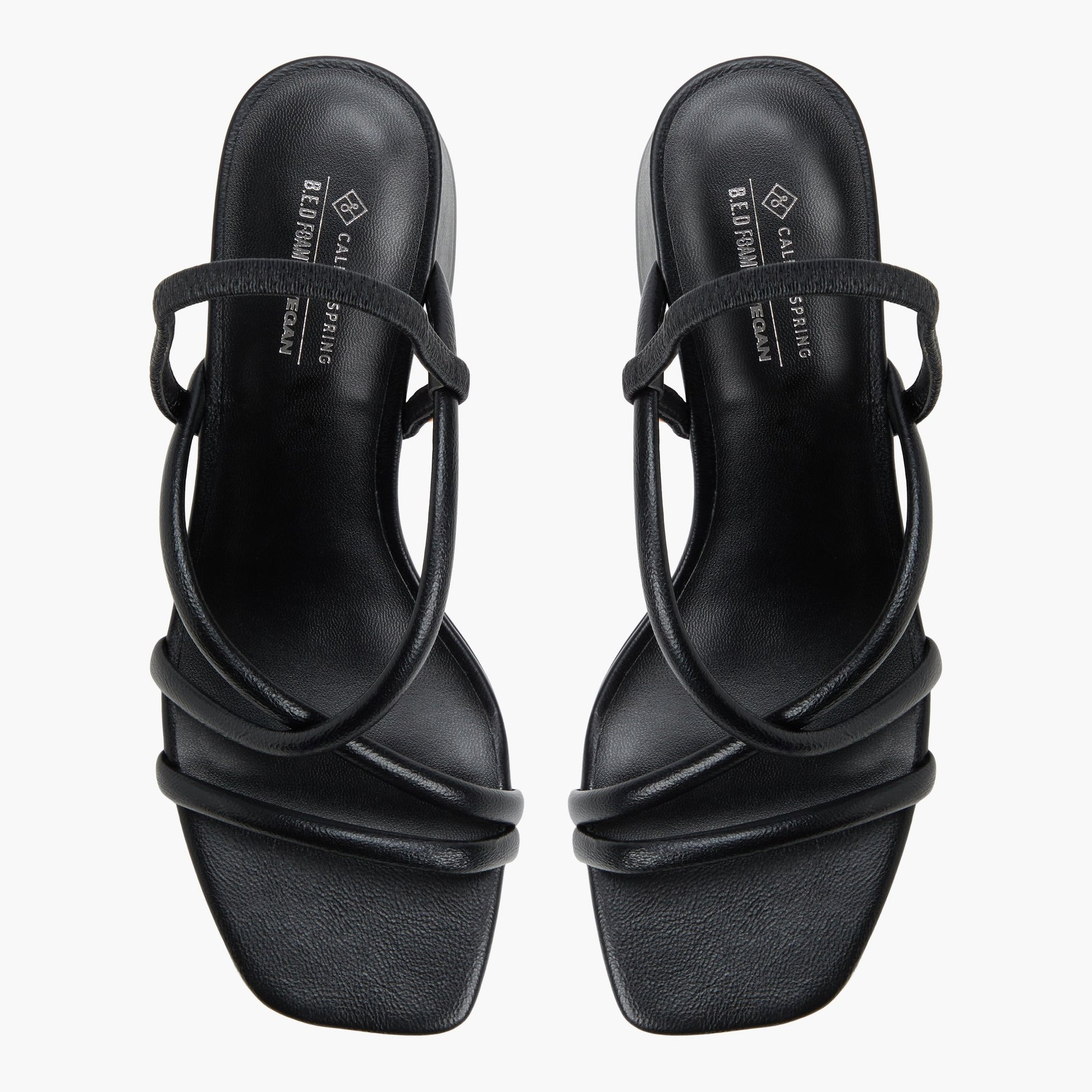 Top-down view of the Black Kiira Strappy Block Heel Sandals
