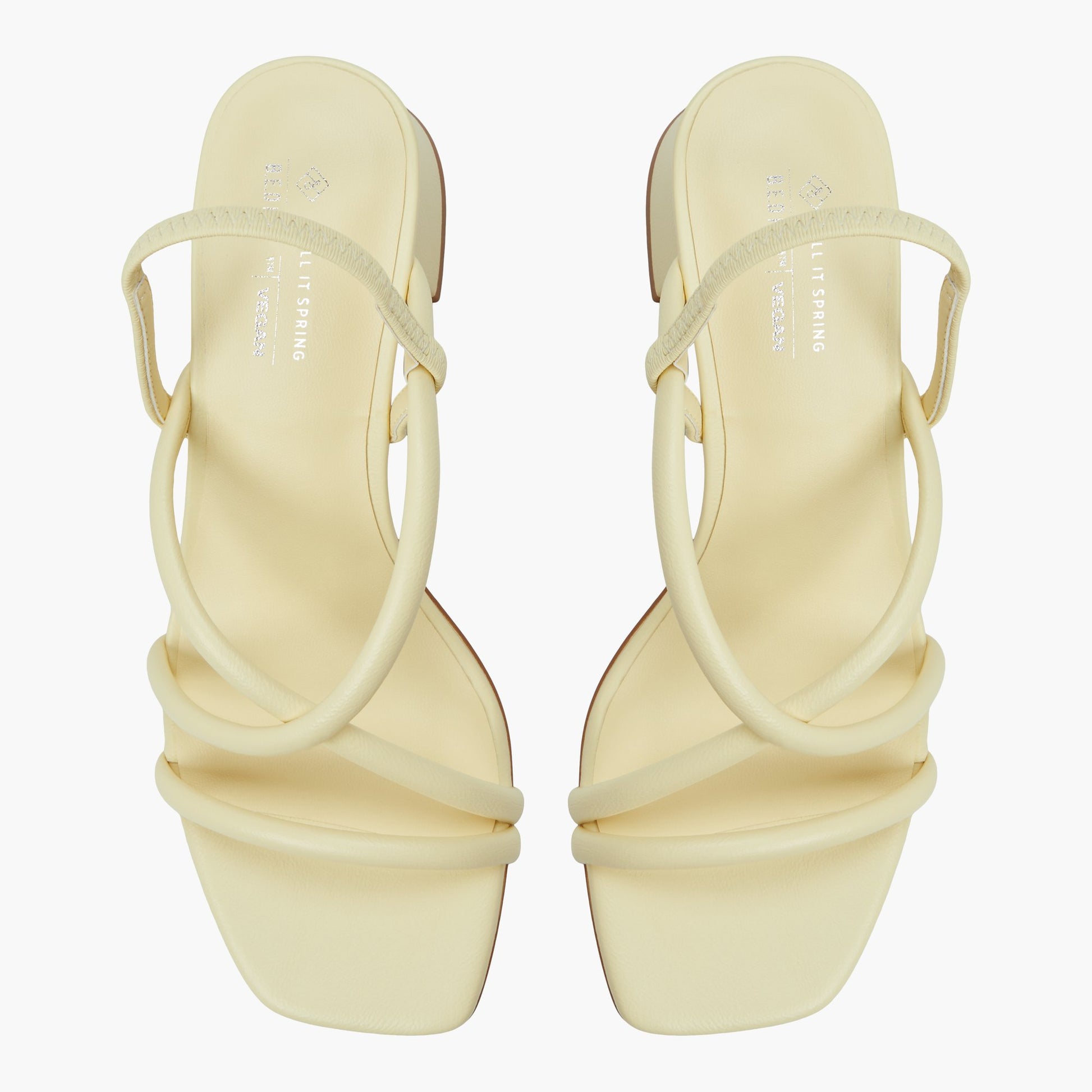 Top-down view of the Light Yellow Kiira Strappy Block Heel Sandals