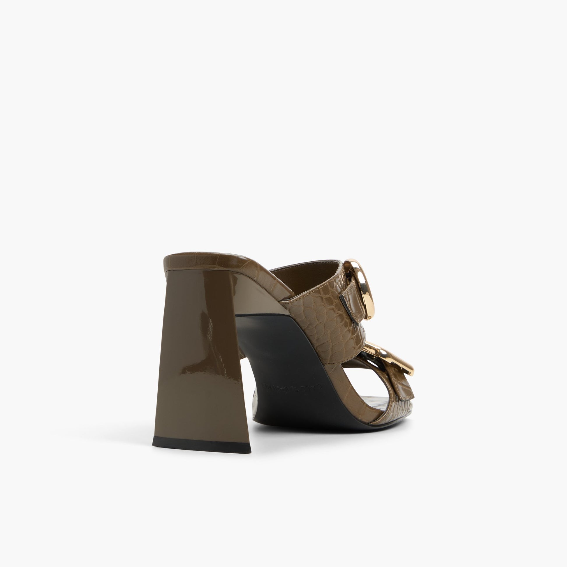 Three-quarter angle of Other Green Zoeey High Heel Mule Sandals's back side