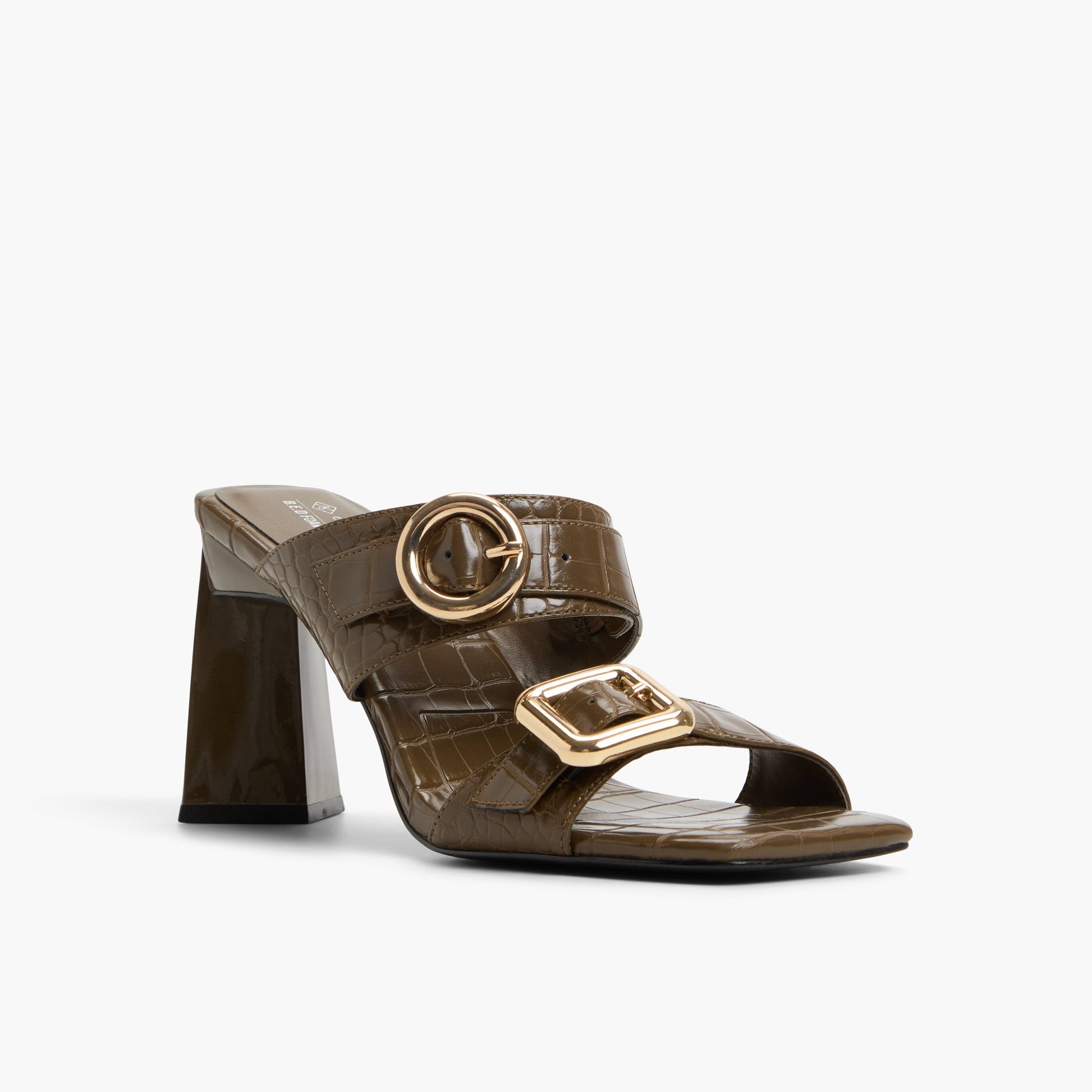 Three-quarter angle of Other Green Zoeey High Heel Mule Sandals's front side