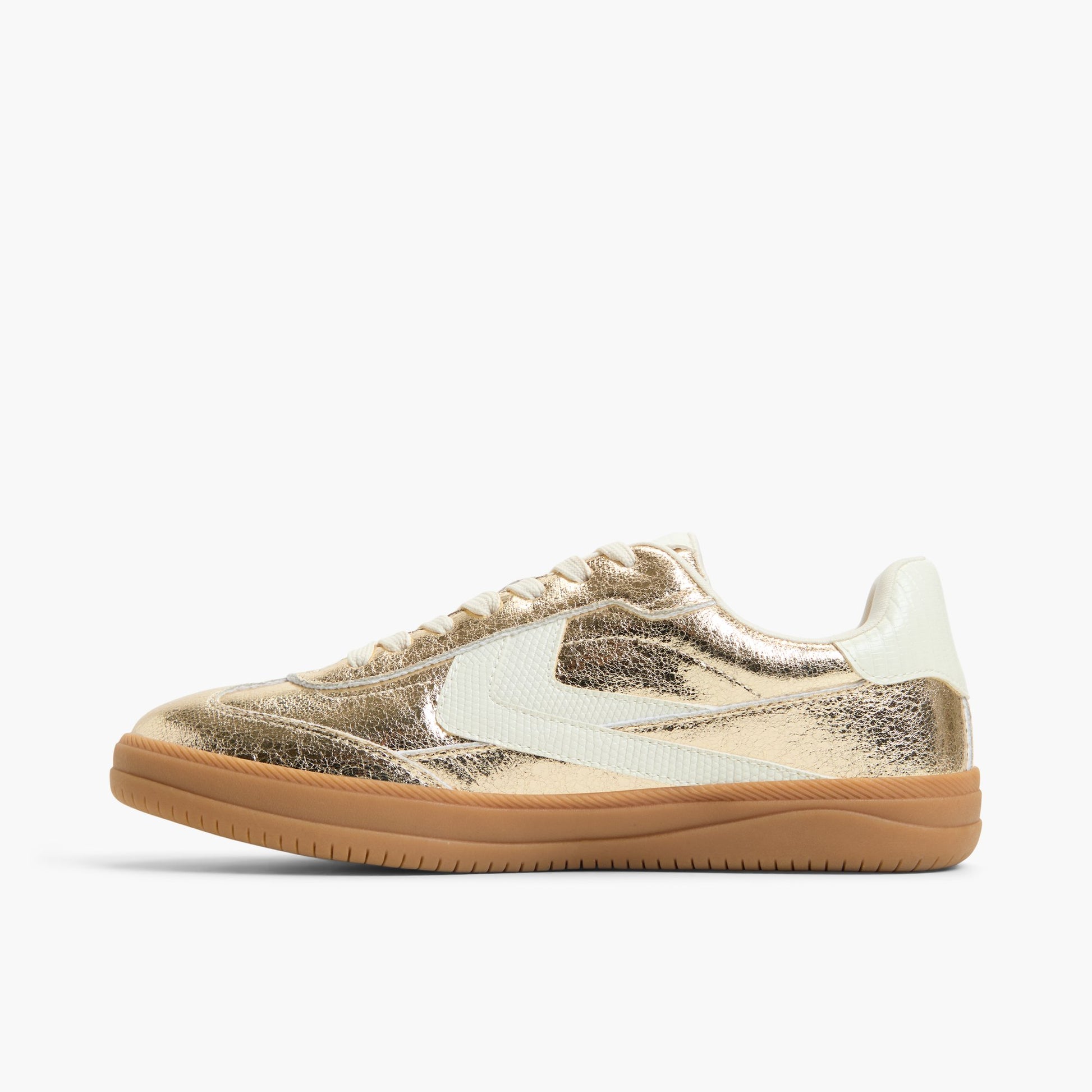 Side view of Gold Salome Cup Sole Sneakers
