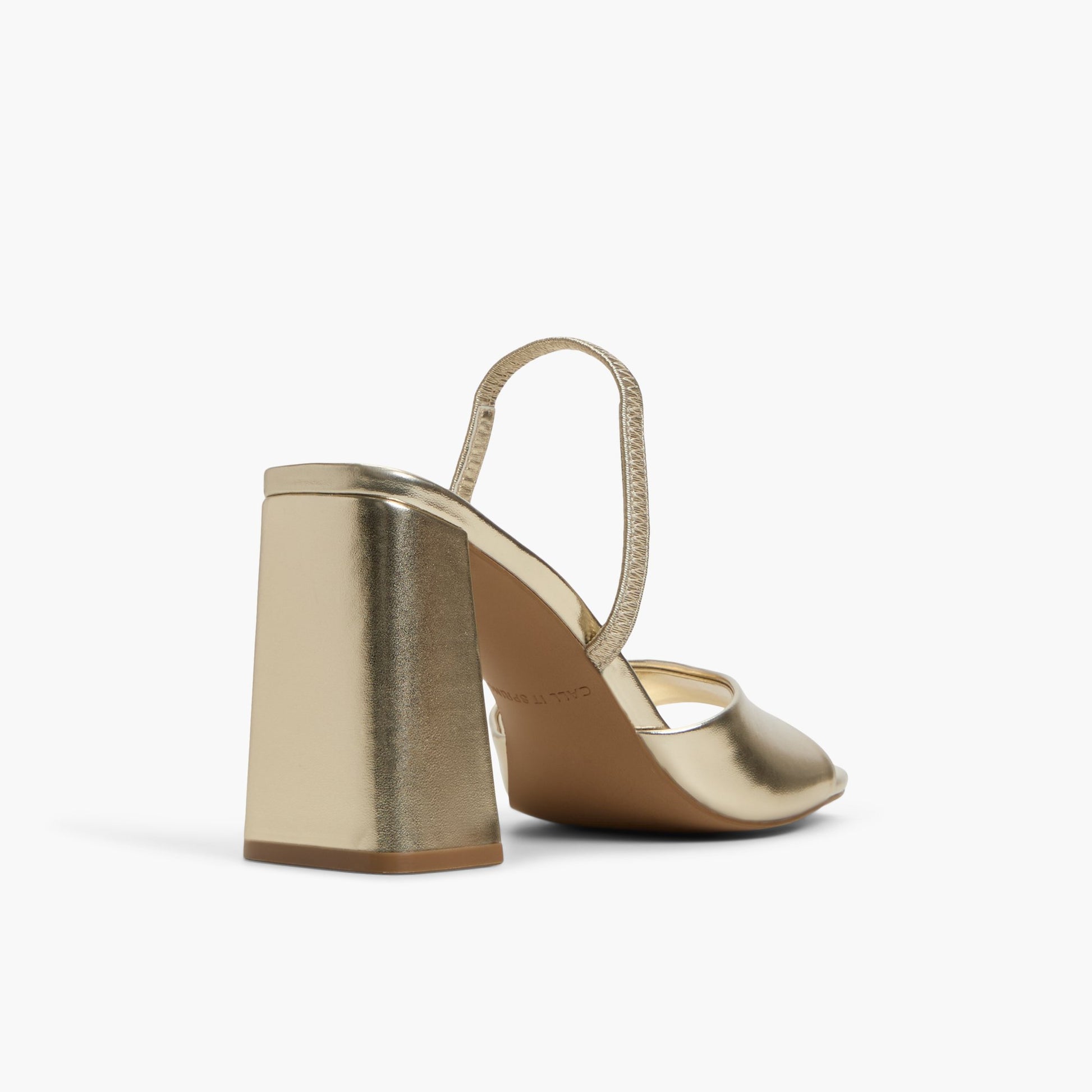 Three-quarter angle of Gold Chellsea Block Heel Slingback Sandals's back side