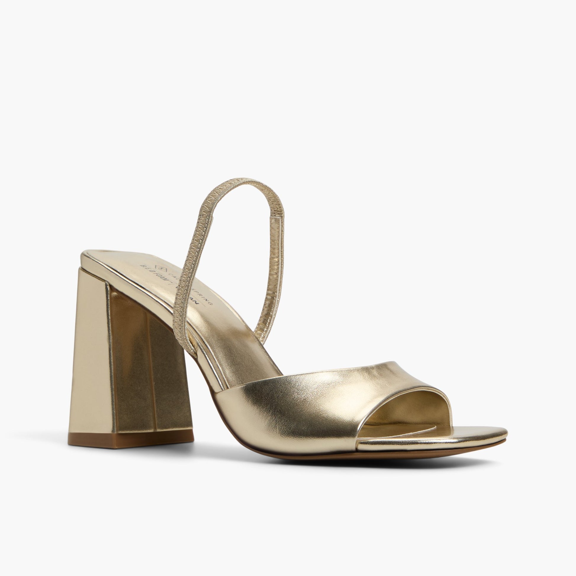 Three-quarter angle of Gold Chellsea Block Heel Slingback Sandals's front side