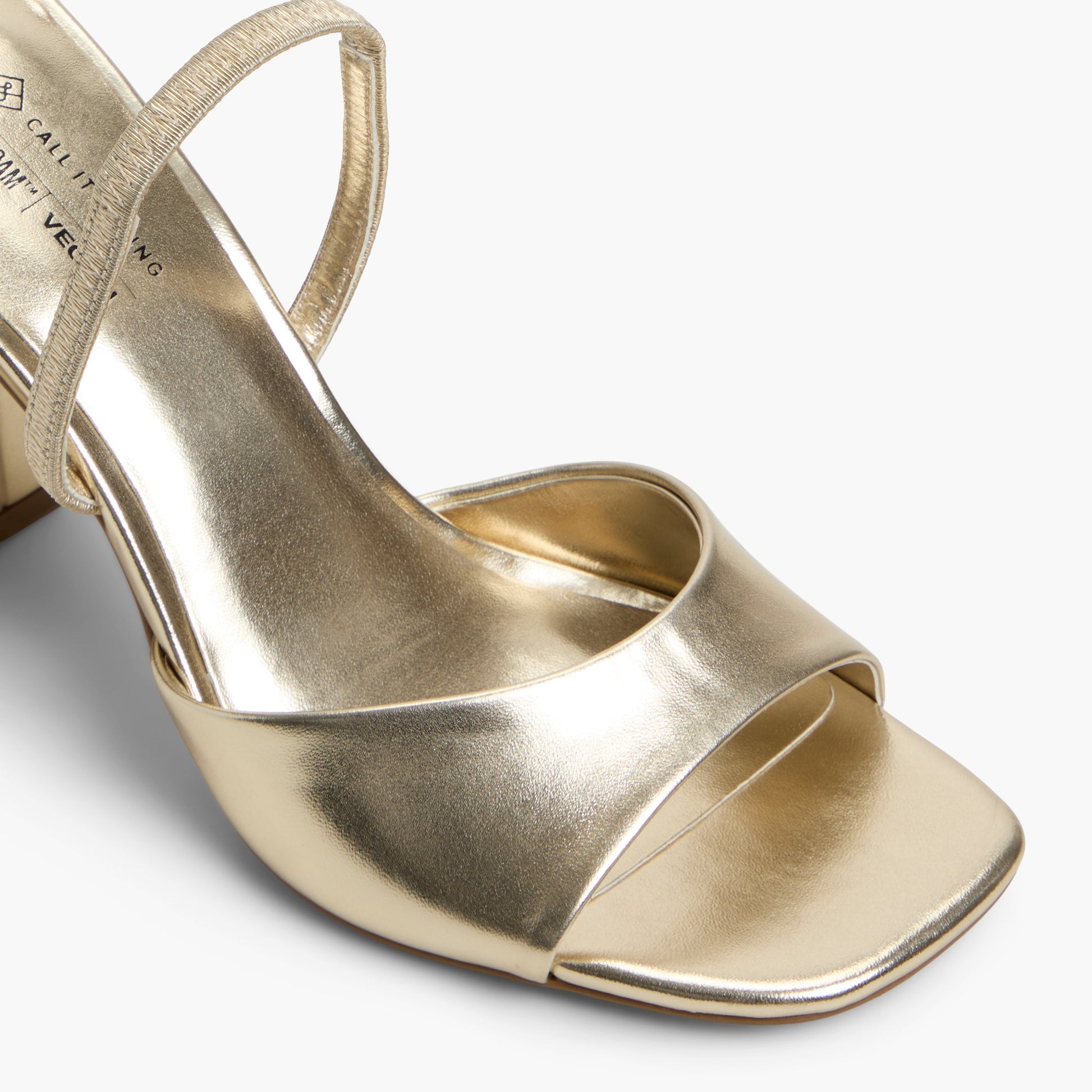 Close-up of the Gold Chellsea Block Heel Slingback Sandals