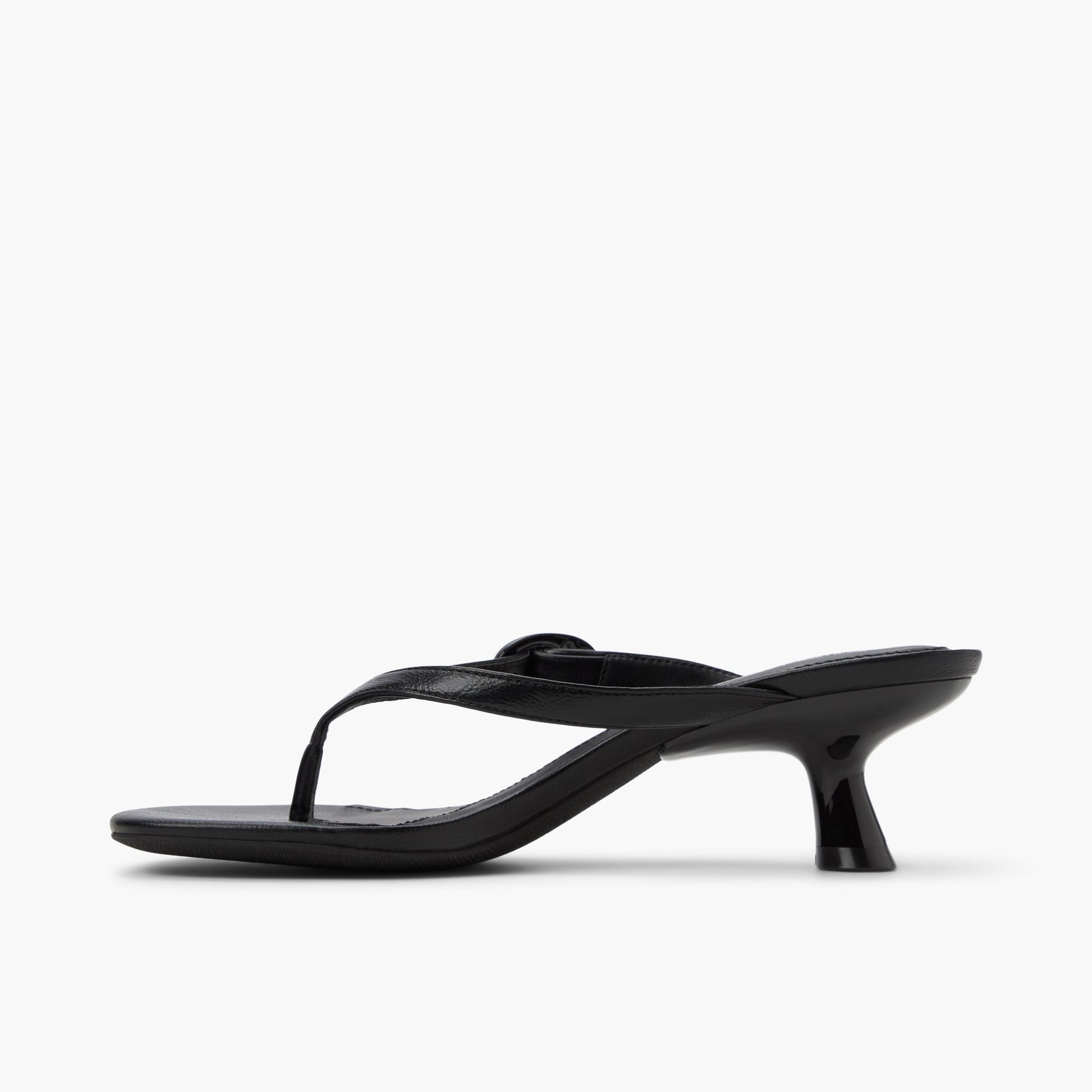 Side view of Black Lollaa Kitten Heel Thong Sandals