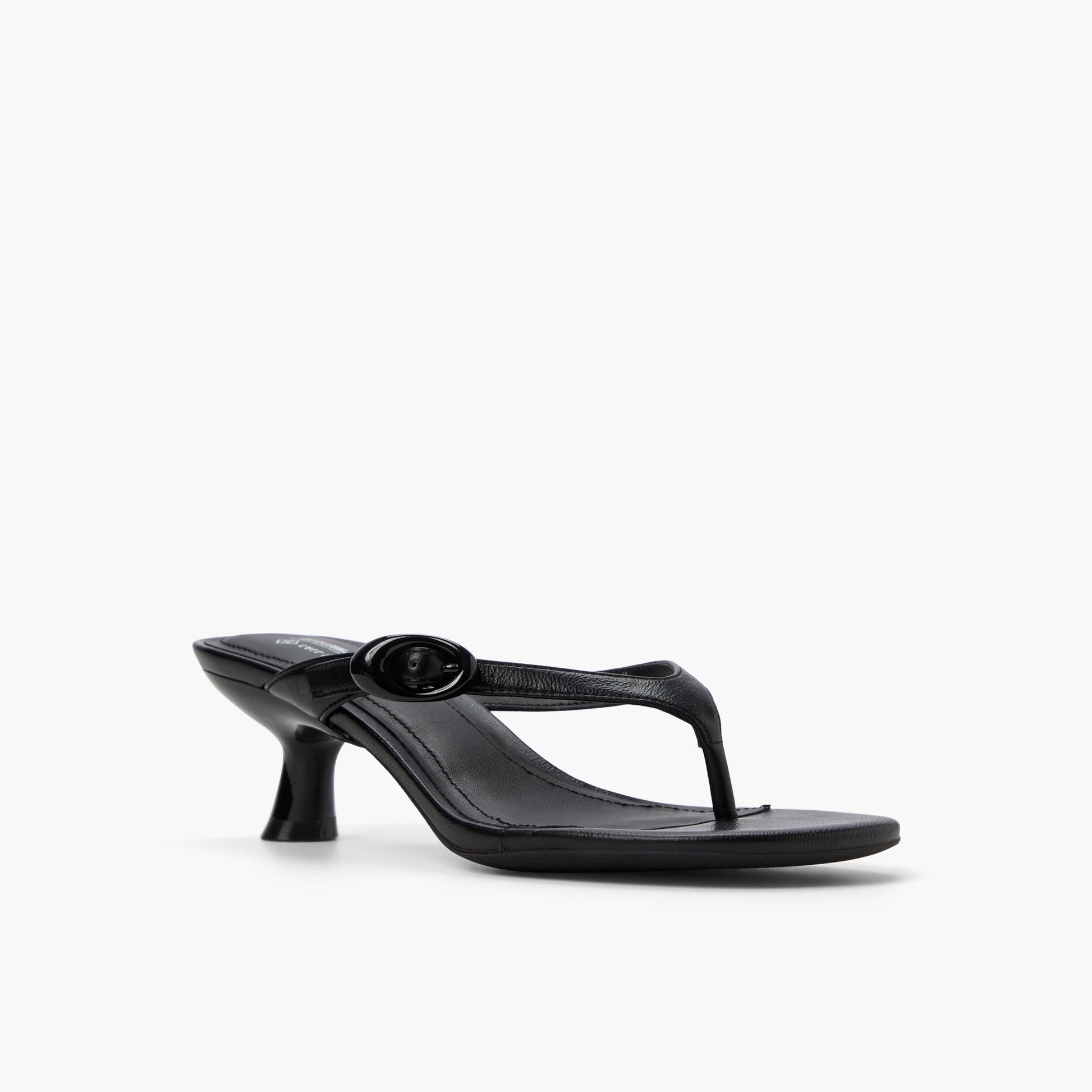 Three-quarter angle of Black Lollaa Kitten Heel Thong Sandals's front side