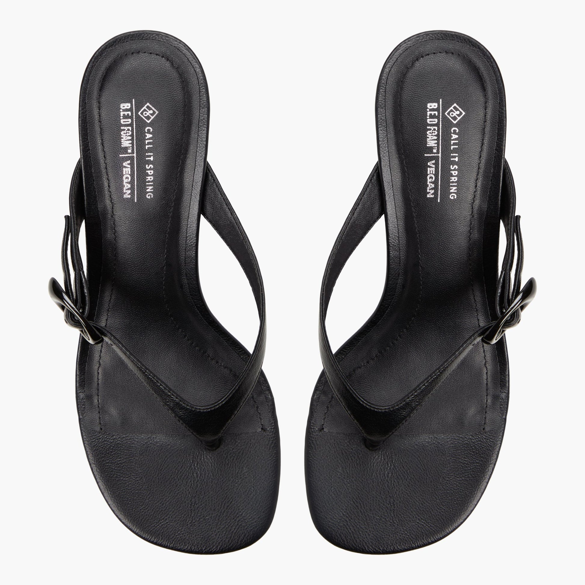 Top-down view of the Black Lollaa Kitten Heel Thong Sandals