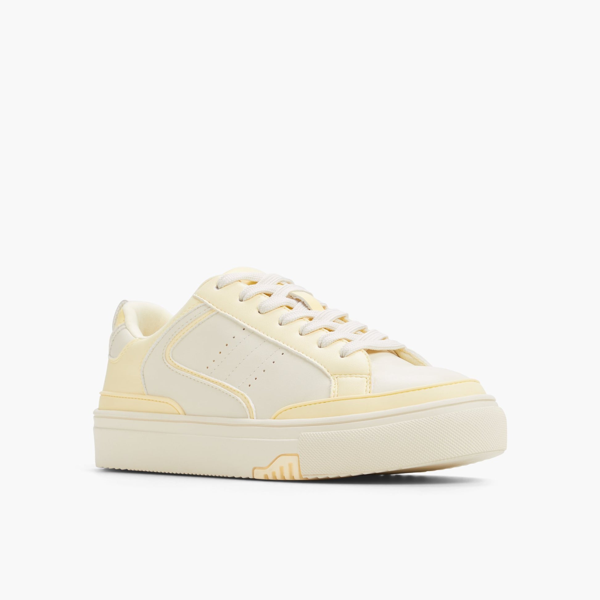 Three-quarter angle of Light Yellow Tempest Cup Sole Sneakers's front side