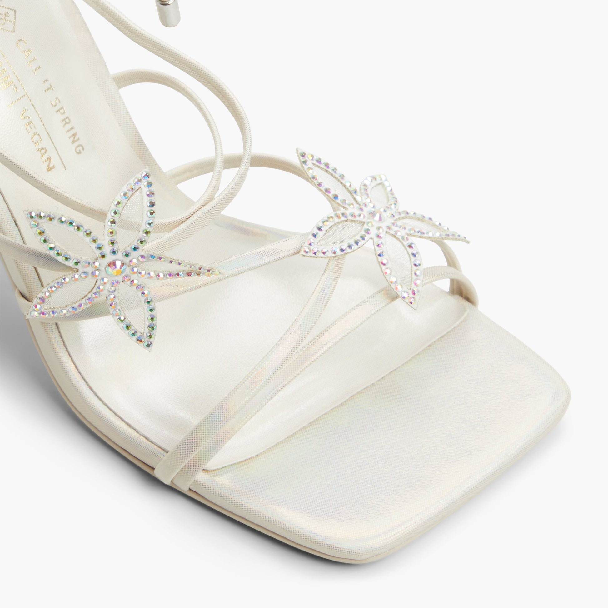 Close-up of the White Bouquet Strappy High Heel Sandals