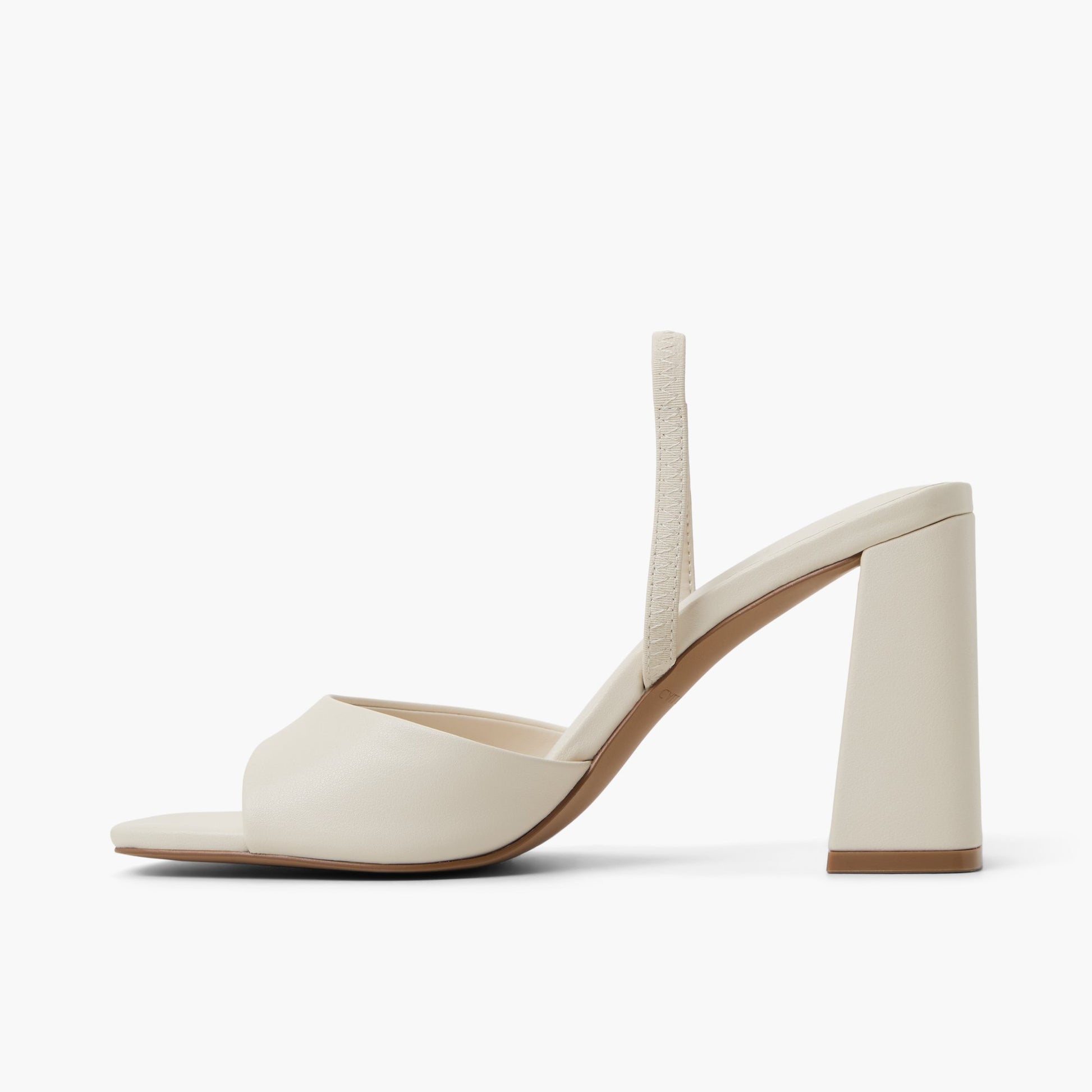 Side view of Bone Chellsea Block Heel Slingback Sandals