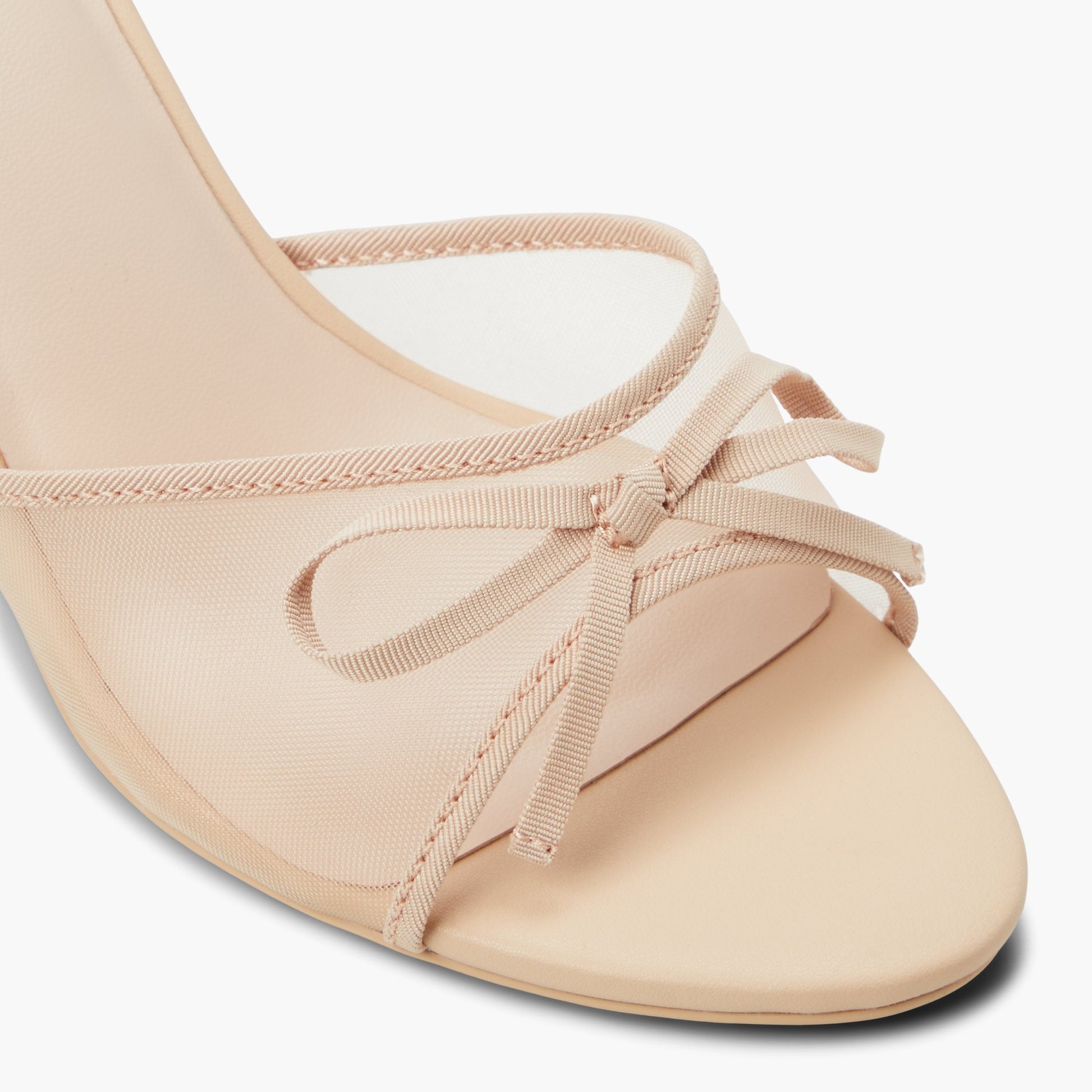 Close-up of the Beige Bettiie Mid Heel Mule Sandals