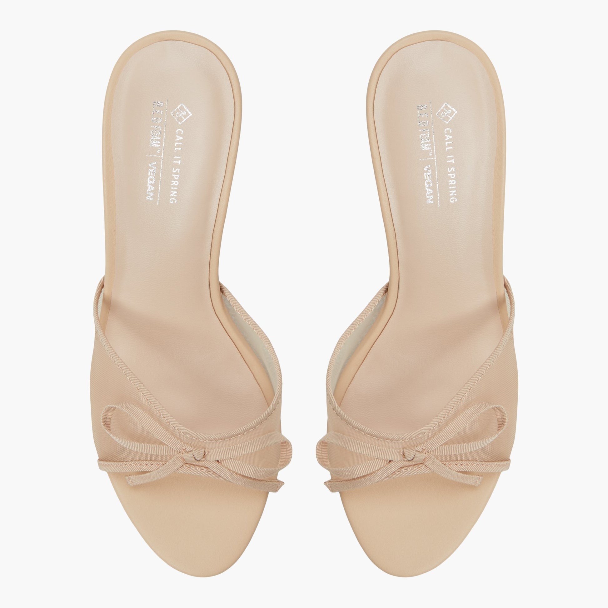 Top-down view of the Beige Bettiie Mid Heel Mule Sandals