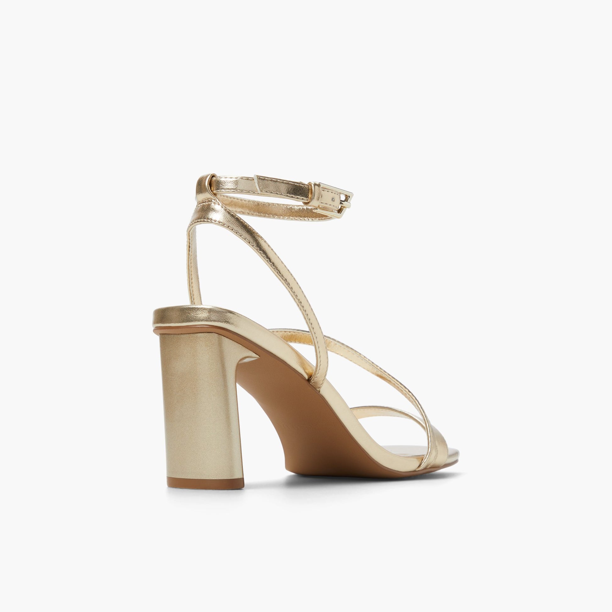 Three-quarter angle of Gold Laneyy Strappy Heeled Sandals's back side