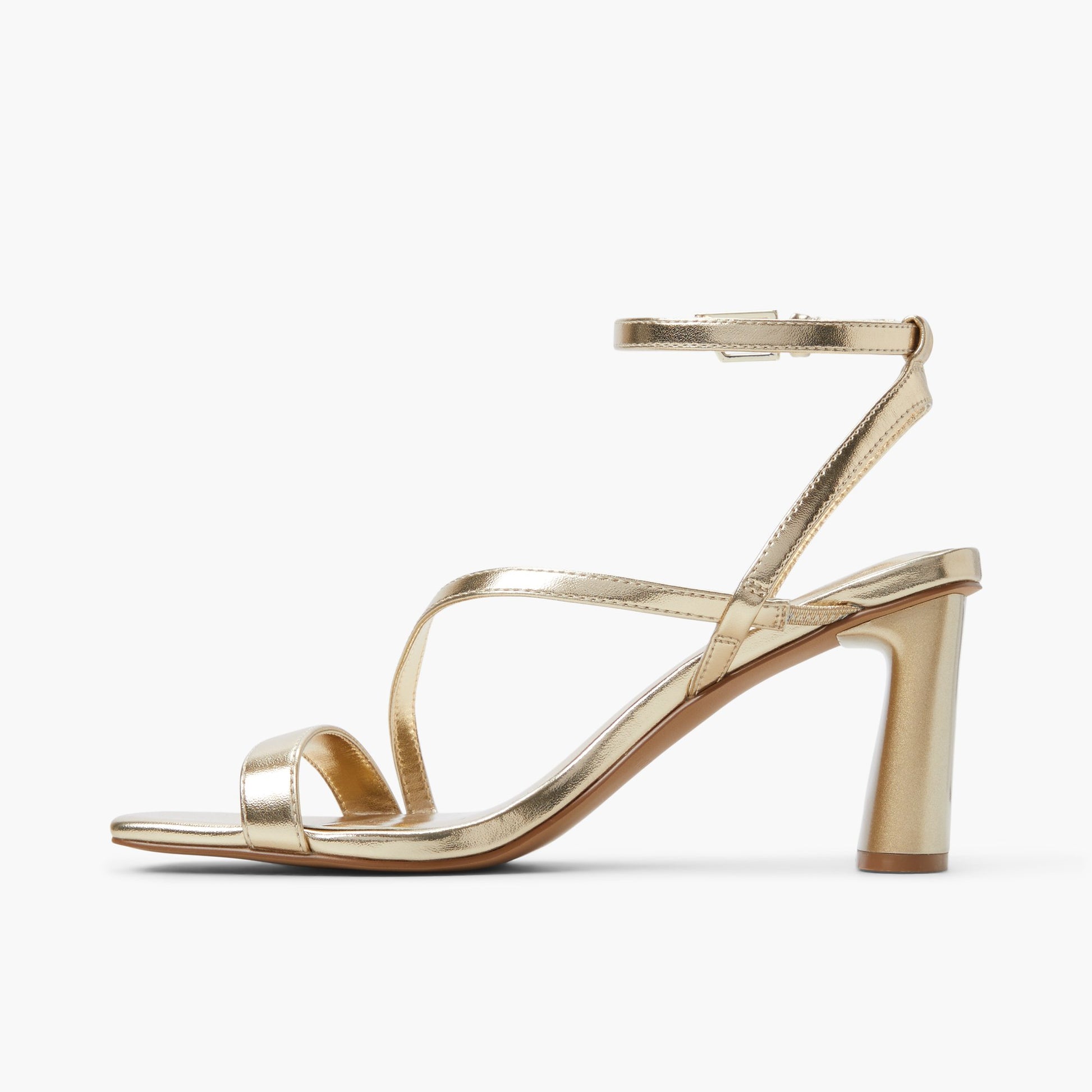 Side view of Gold Laneyy Strappy Heeled Sandals