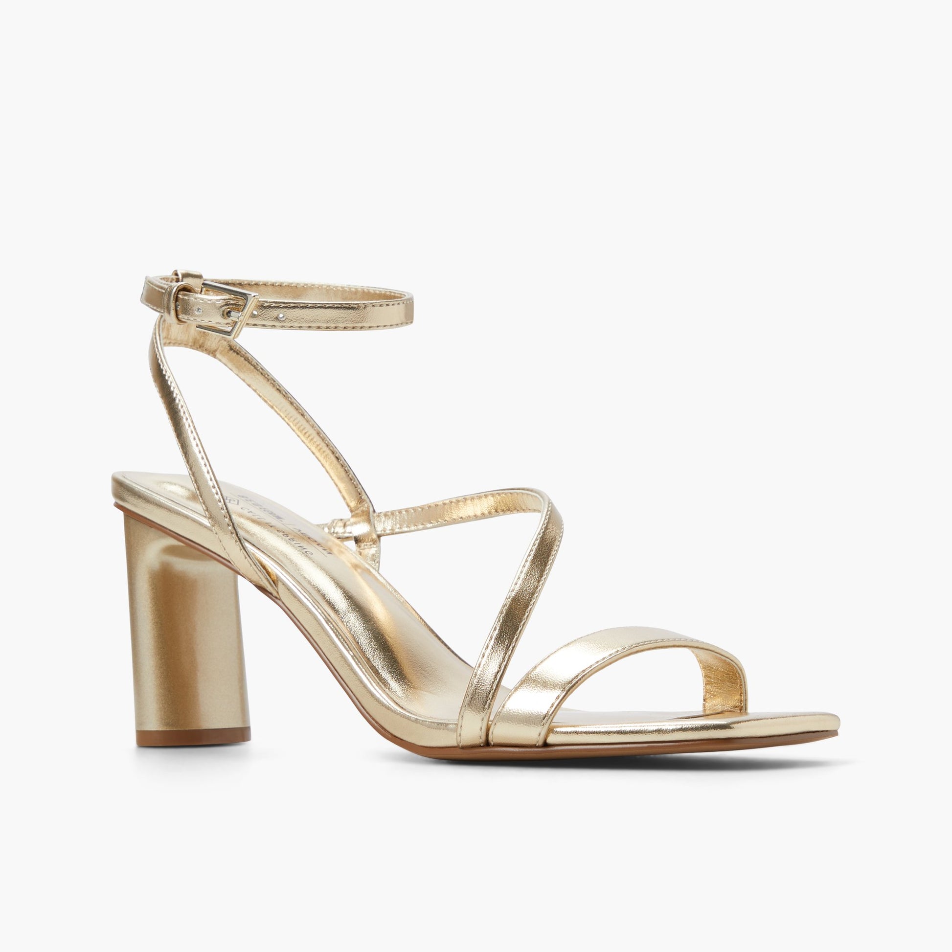 Three-quarter angle of Gold Laneyy Strappy Heeled Sandals's front side