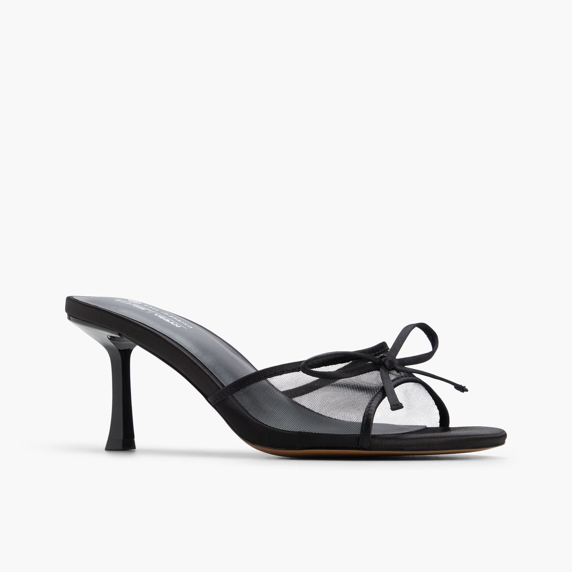 Three-quarter angle of Black Bettiie Heeled Mules's front side