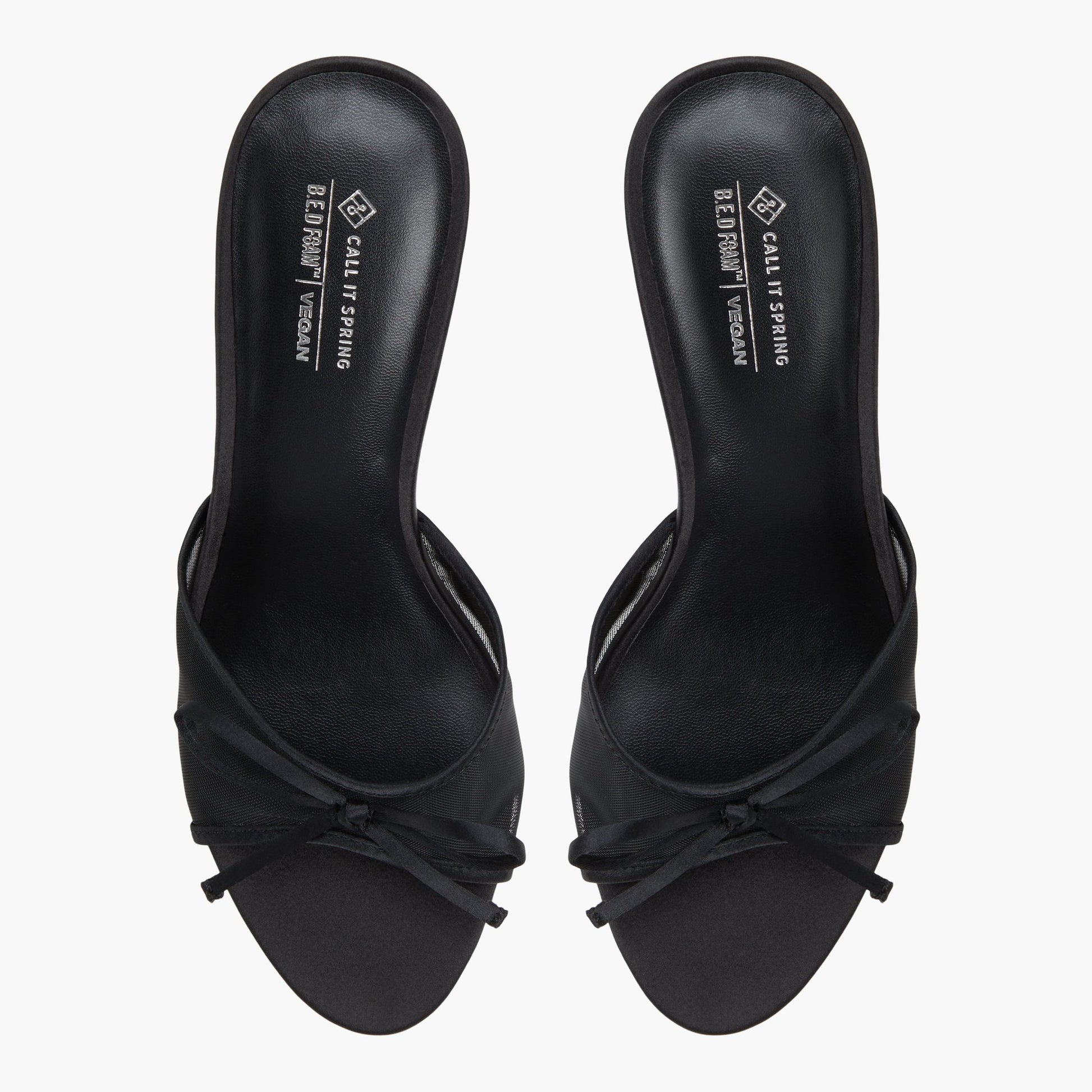 Top-down view of the Black Bettiie Heeled Mules