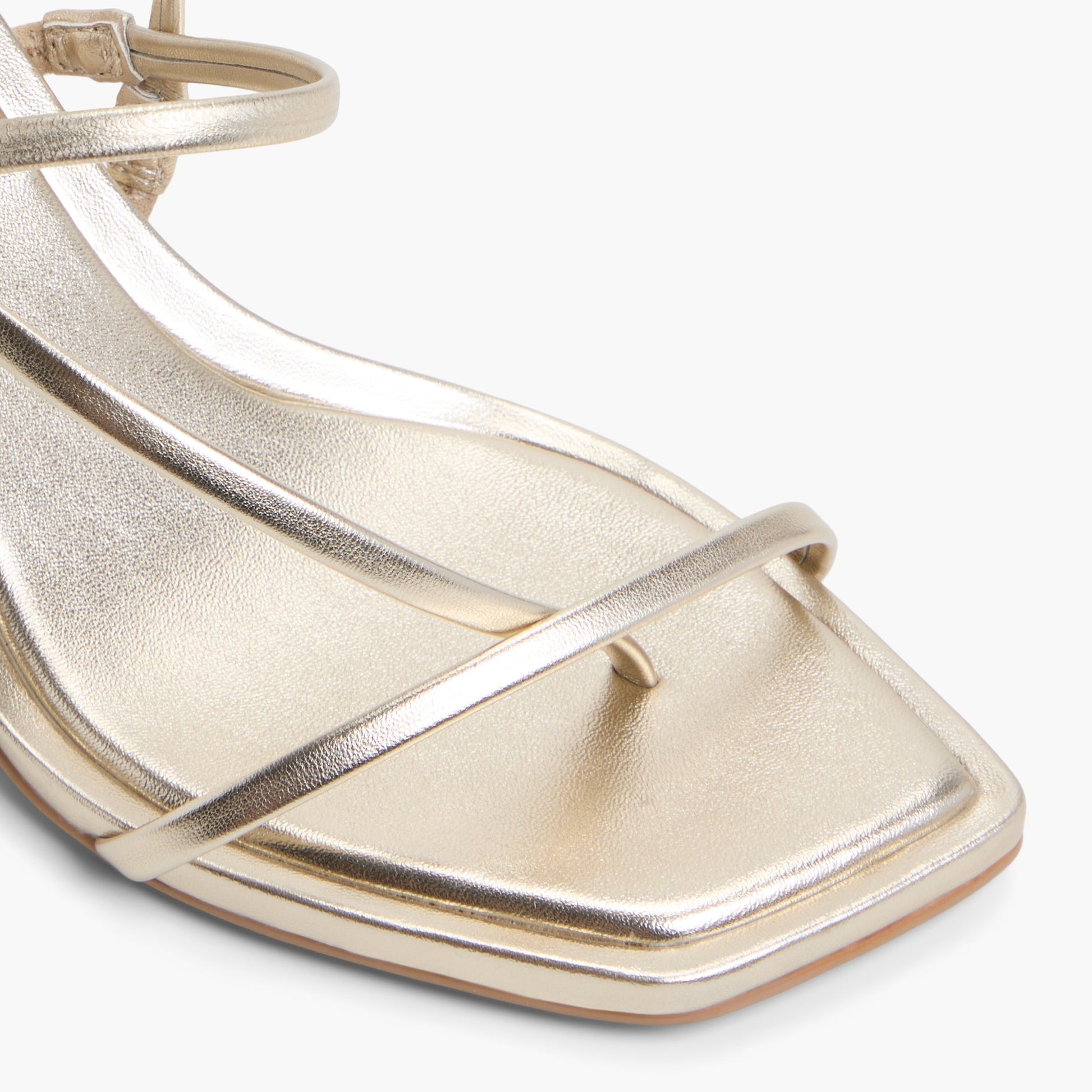 Close-up of the Gold Zorra Strappy Slingback Heel Sandals