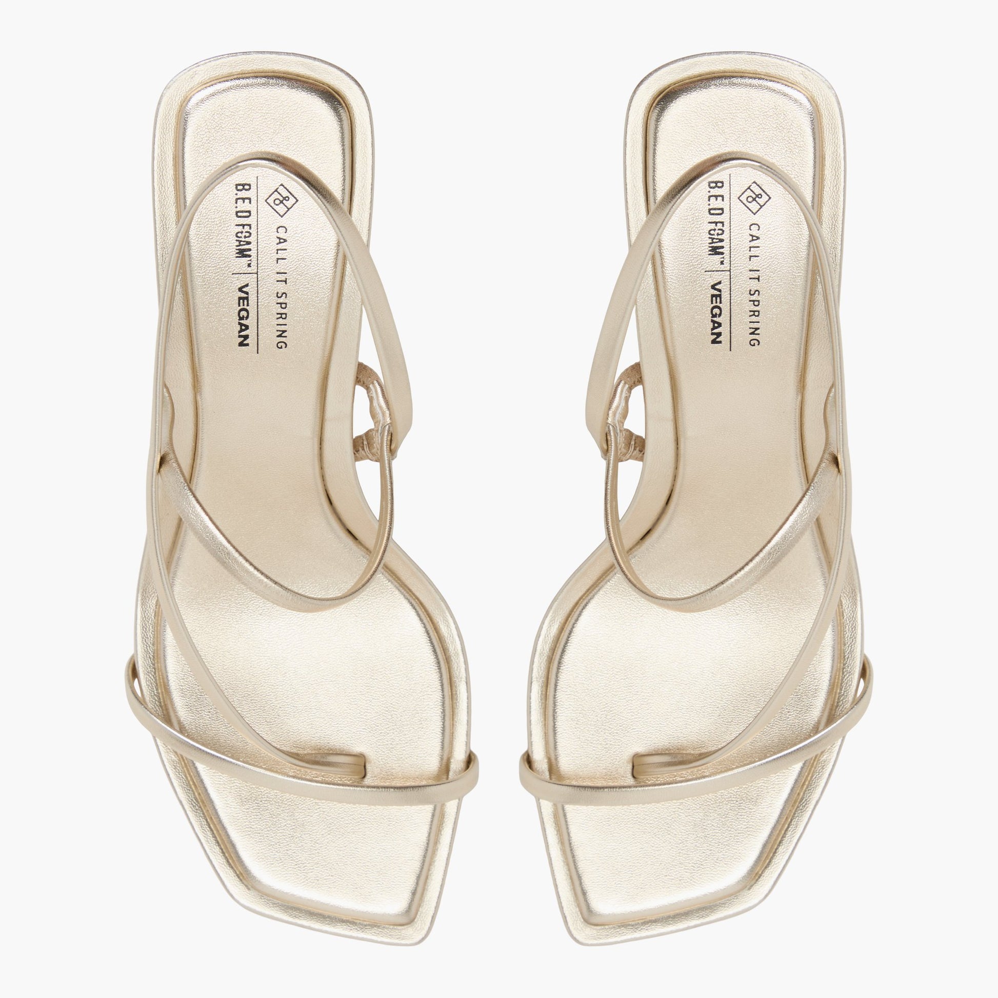 Top-down view of the Gold Zorra Strappy Slingback Heel Sandals