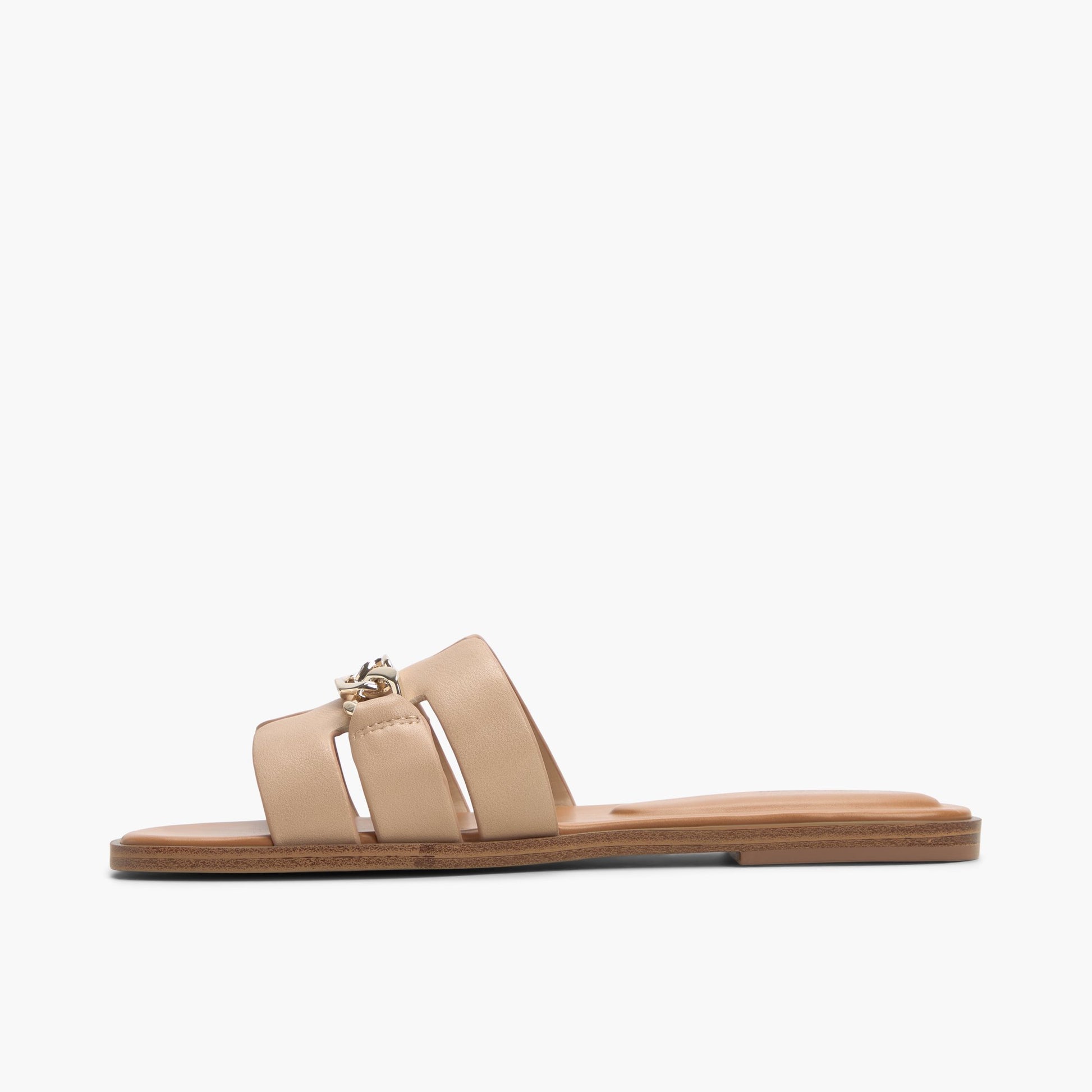 Side view of Medium Beige Serinna Slides