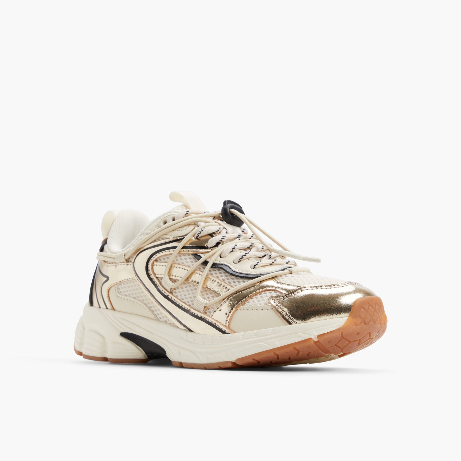 Three-quarter angle of Gold Cielia Low-Top Sneakers's front side