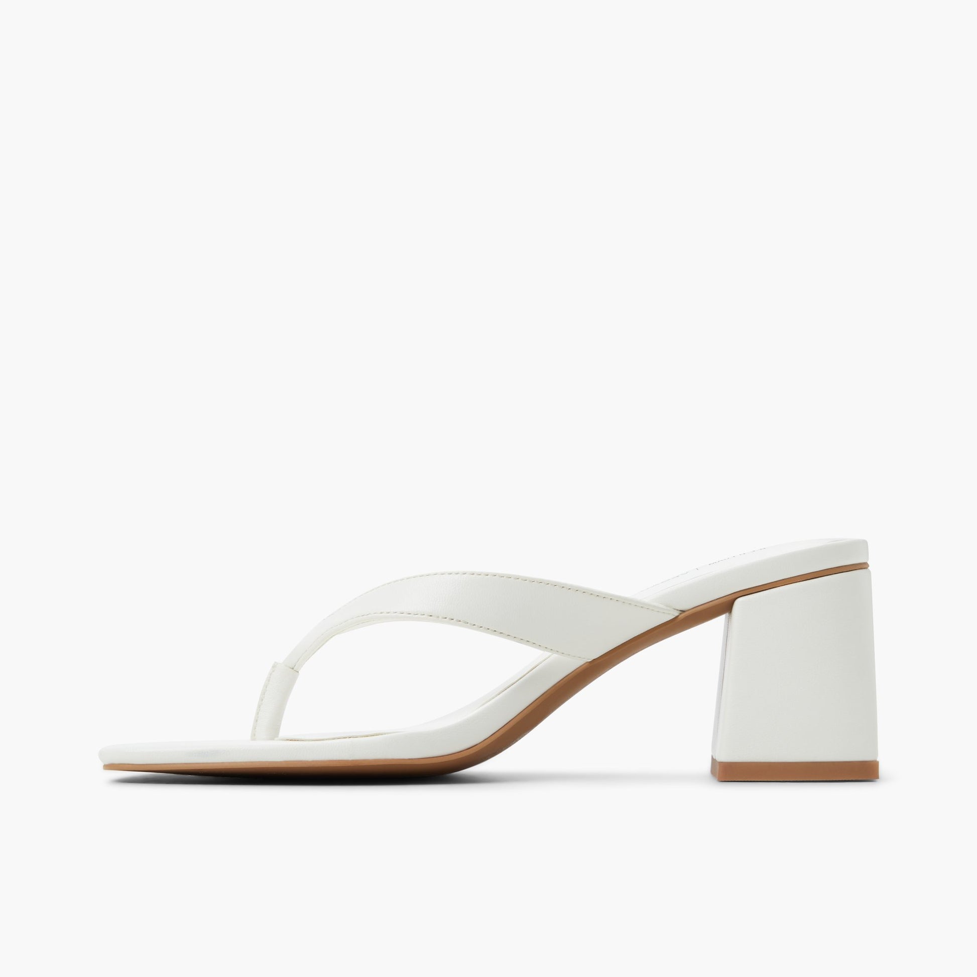 Side view of White Calii Block  Heel Thong Sandals