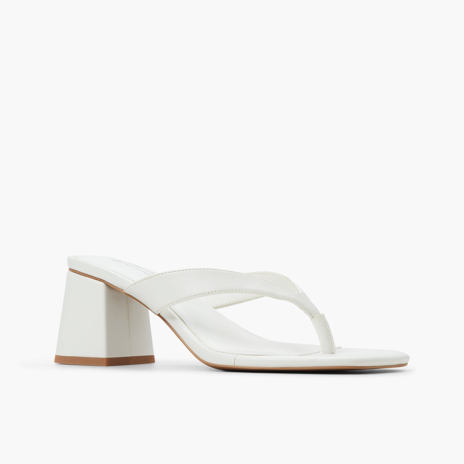 Three-quarter angle of White Calii Block  Heel Thong Sandals's front side