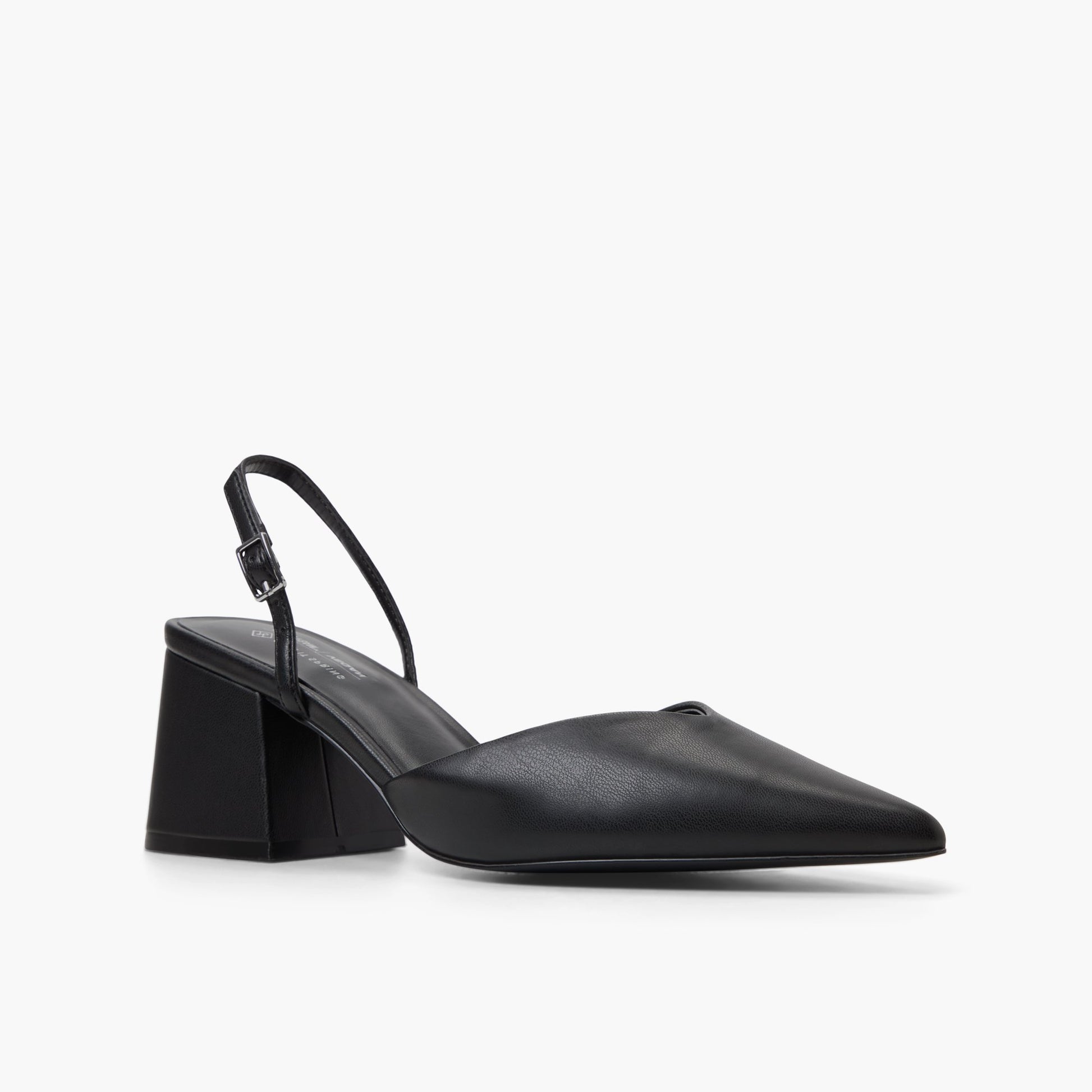 Three-quarter angle of Black Samiraa Slingback Block Heels's front side