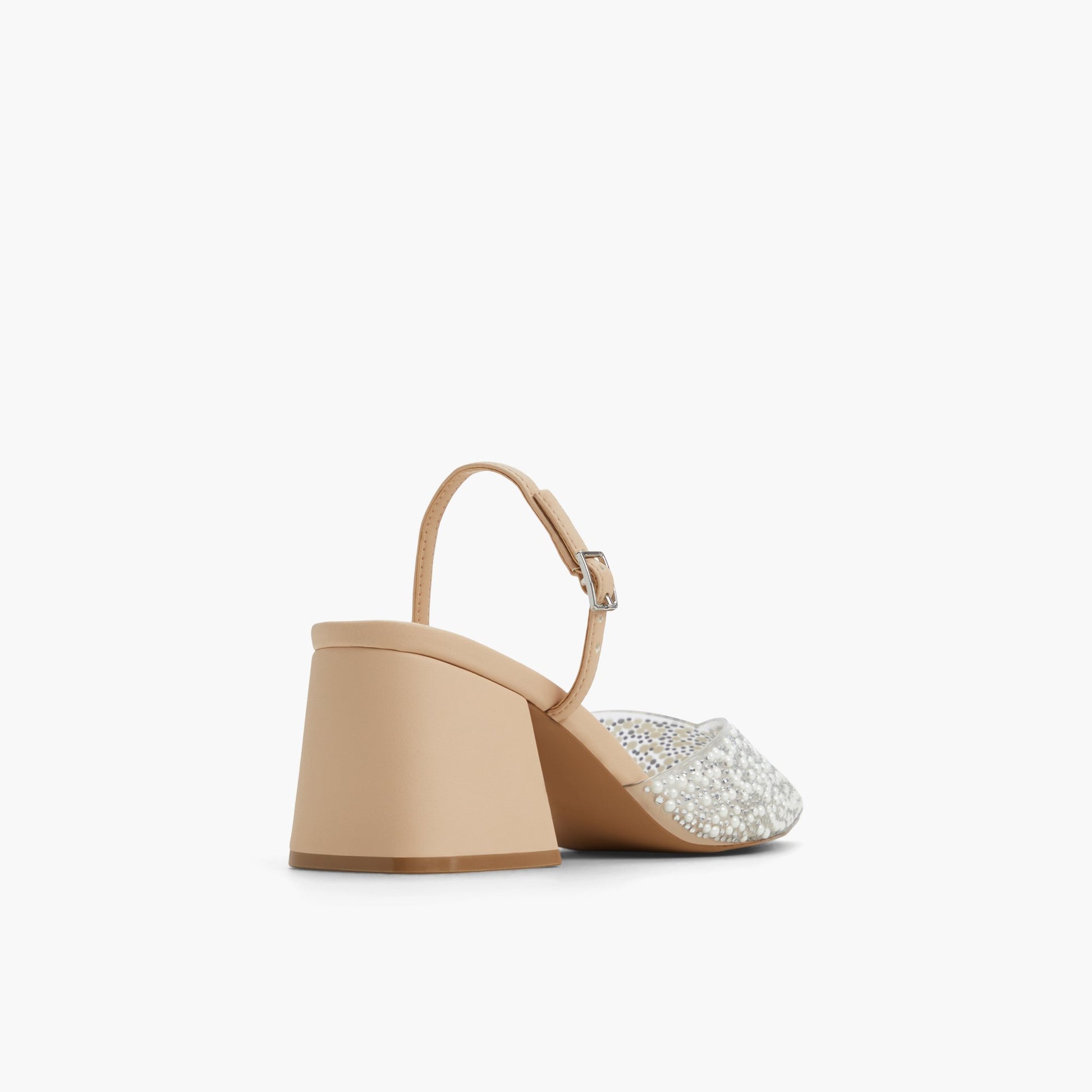 Three-quarter angle of Clear Samiraa Slingback Block Heels's back side