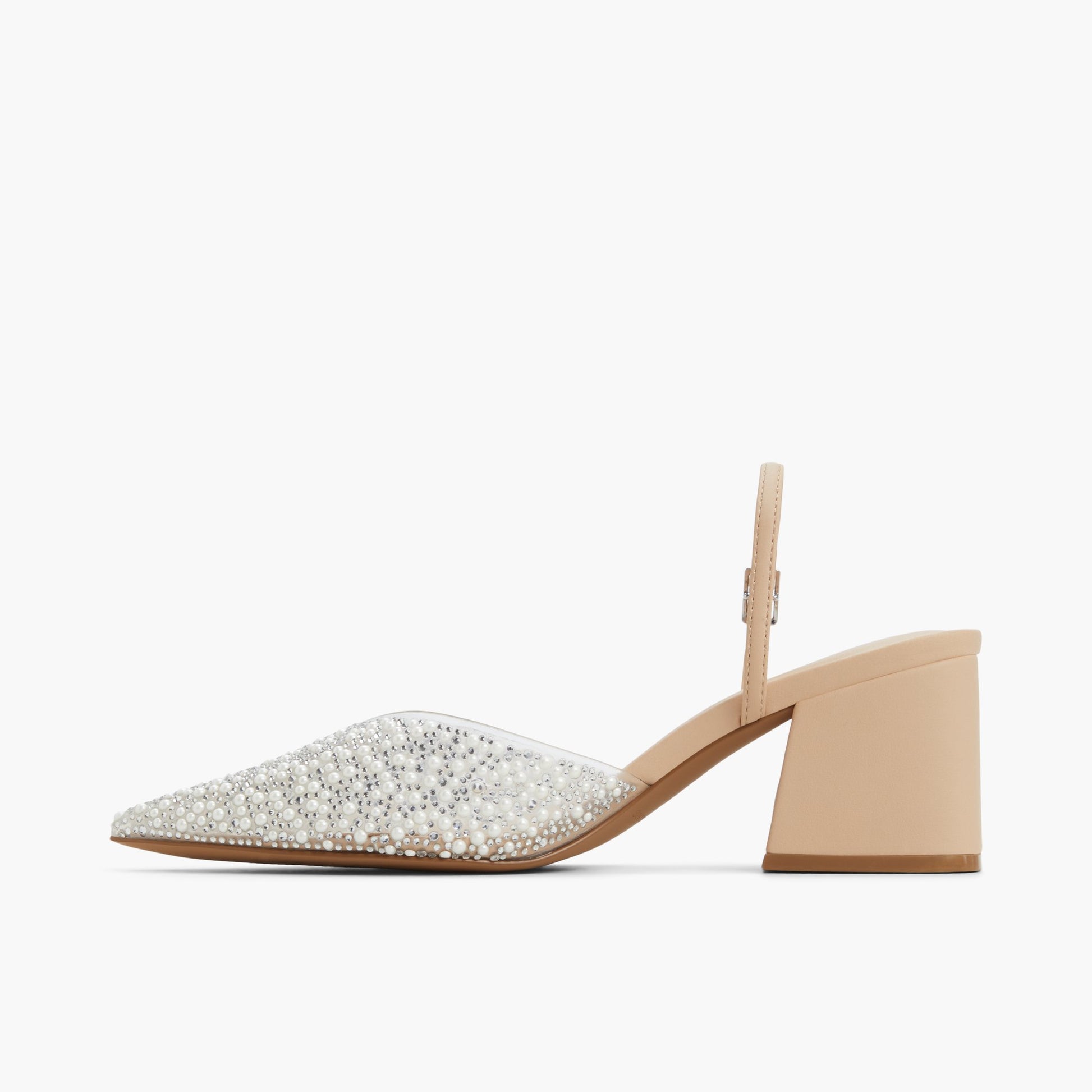 Side view of Clear Samiraa Slingback Block Heels