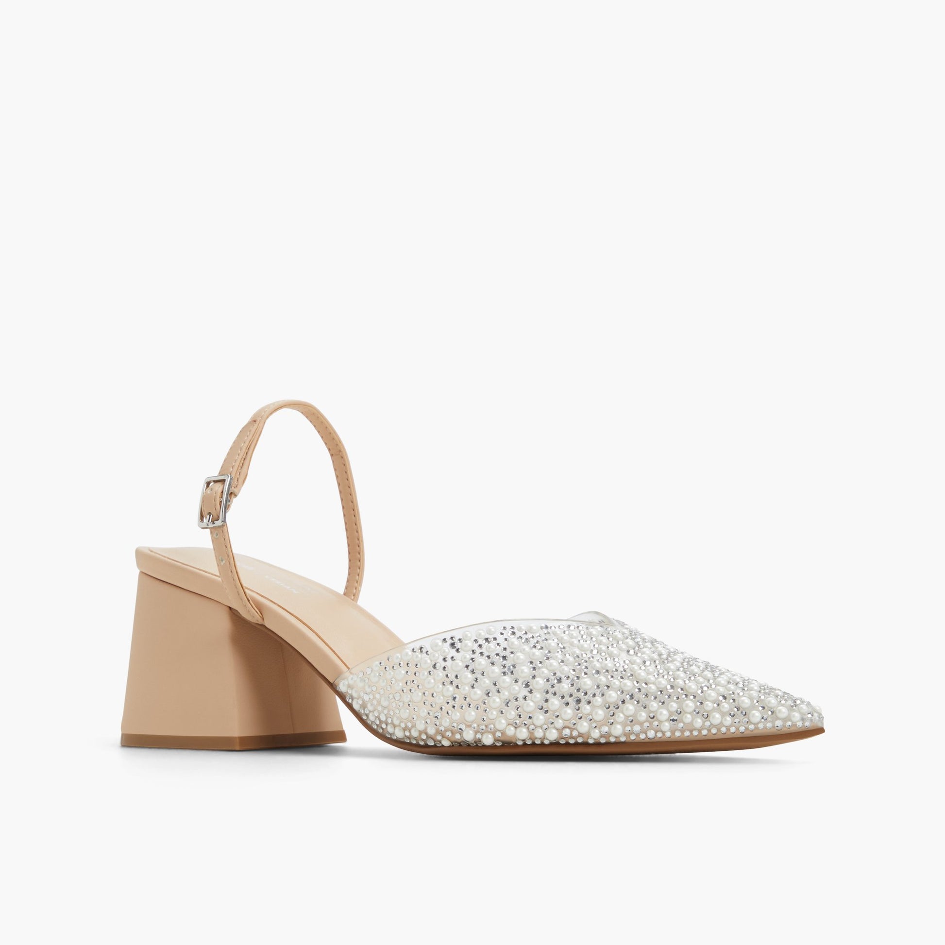 Three-quarter angle of Clear Samiraa Slingback Block Heels's front side