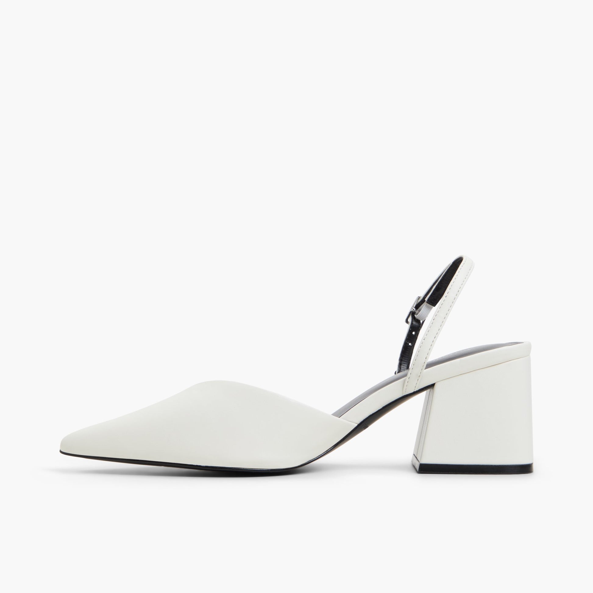 Side view of White Samiraa Slingback Block Heels