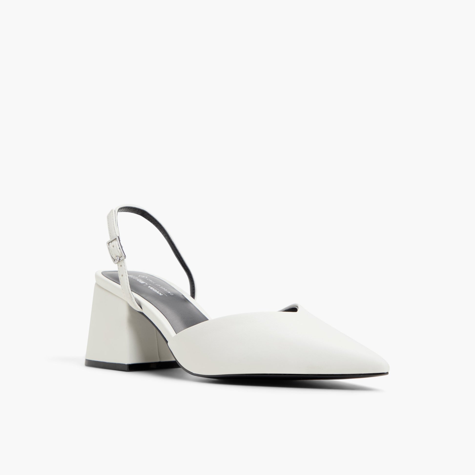 Three-quarter angle of White Samiraa Slingback Block Heels's front side