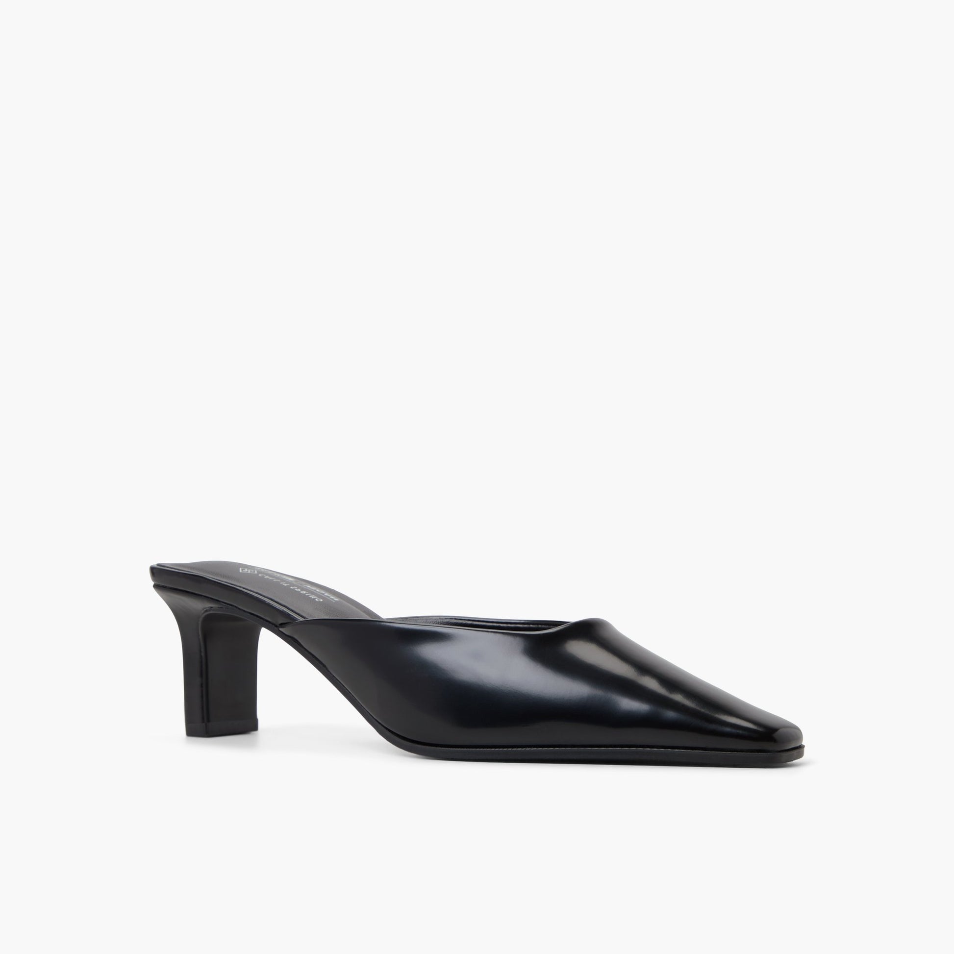 Three-quarter angle of Black Zahraa Mid-Heel Mules's front side
