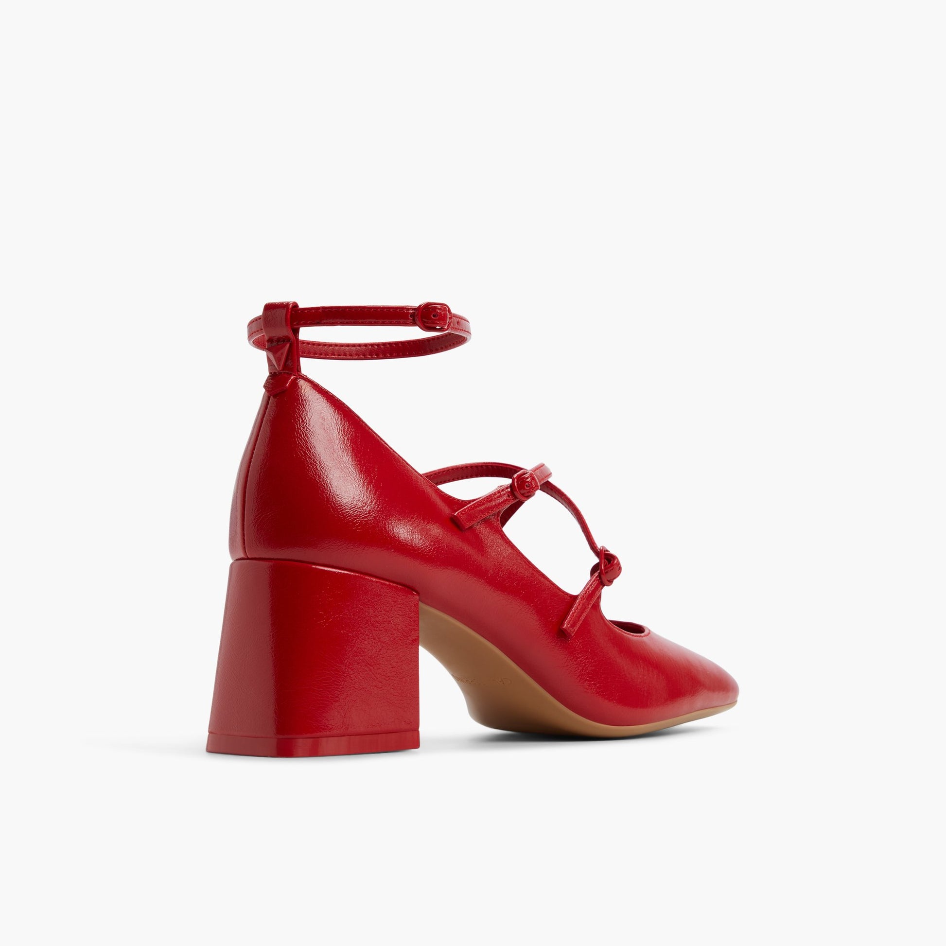 Three-quarter angle of Red Saffii Block Heel Mary Janes's back side