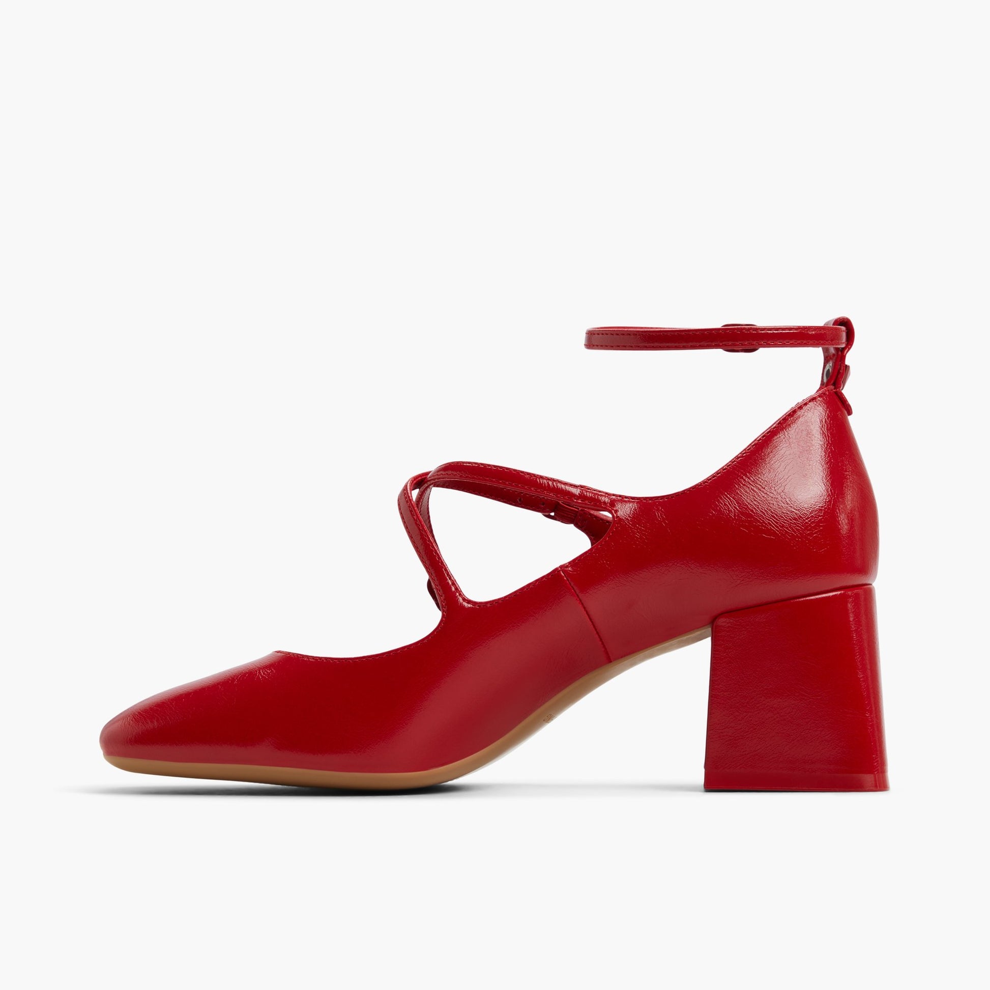 Side view of Red Saffii Block Heel Mary Janes