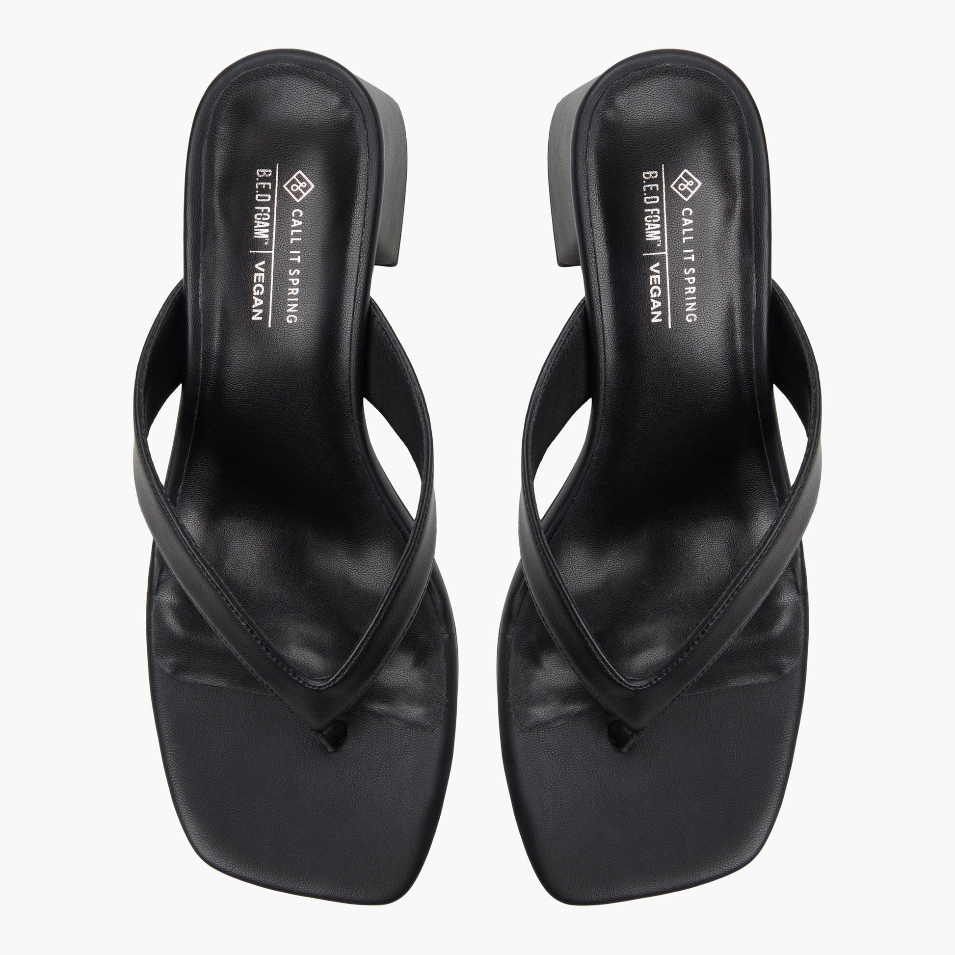 Top-down view of the Black Calii Block  Heel Thong Sandals