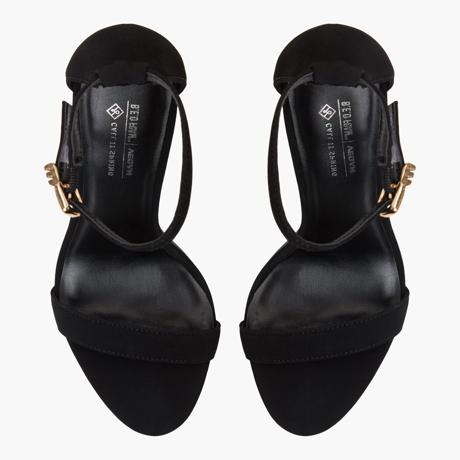 Top-down view of the Black Jordynn High Heel Sandals