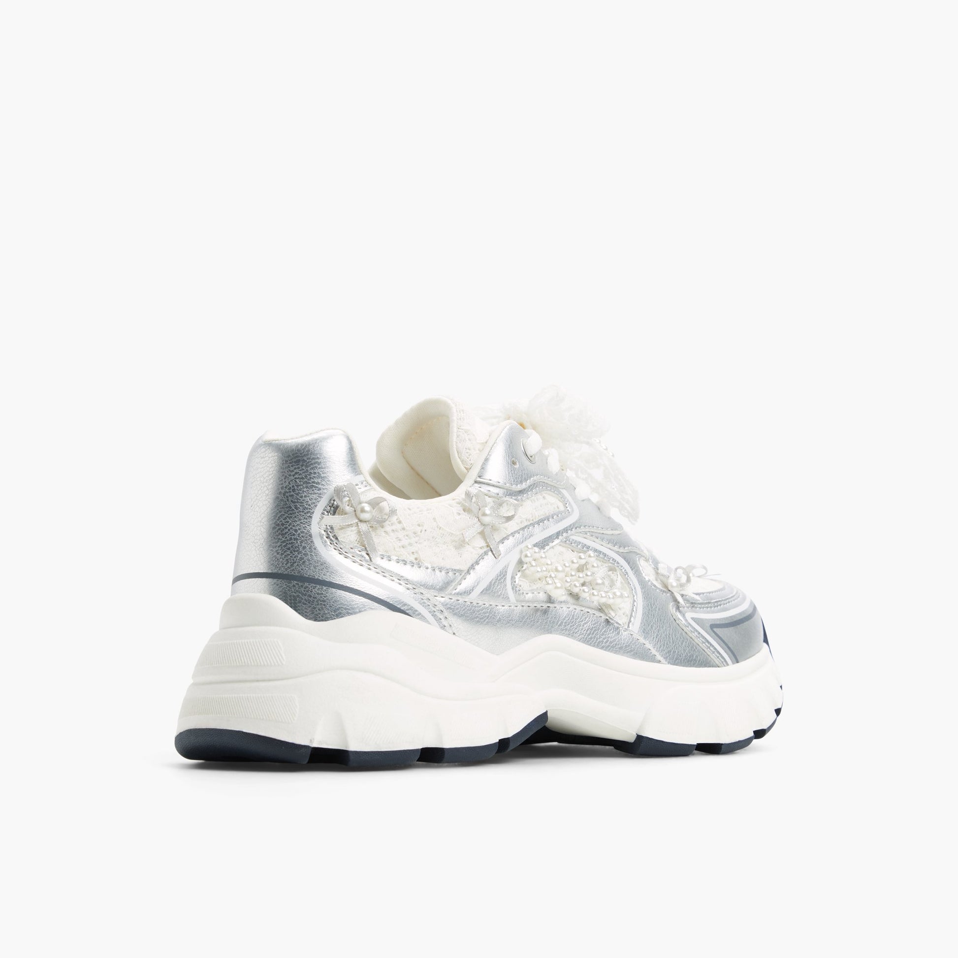 Three-quarter angle of Silver Graciemay Low-Top Sneakers's back side