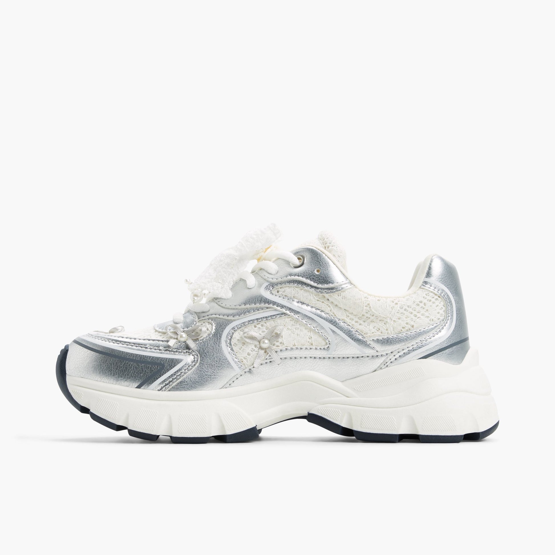 Side view of Silver Graciemay Low-Top Sneakers