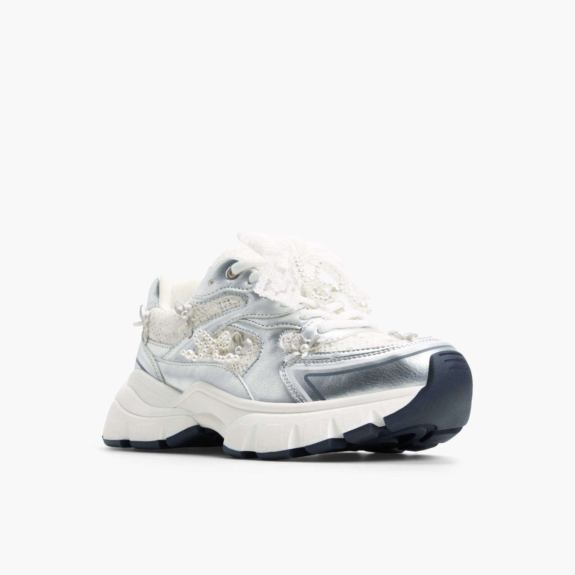 Three-quarter angle of Silver Graciemay Low-Top Sneakers's front side