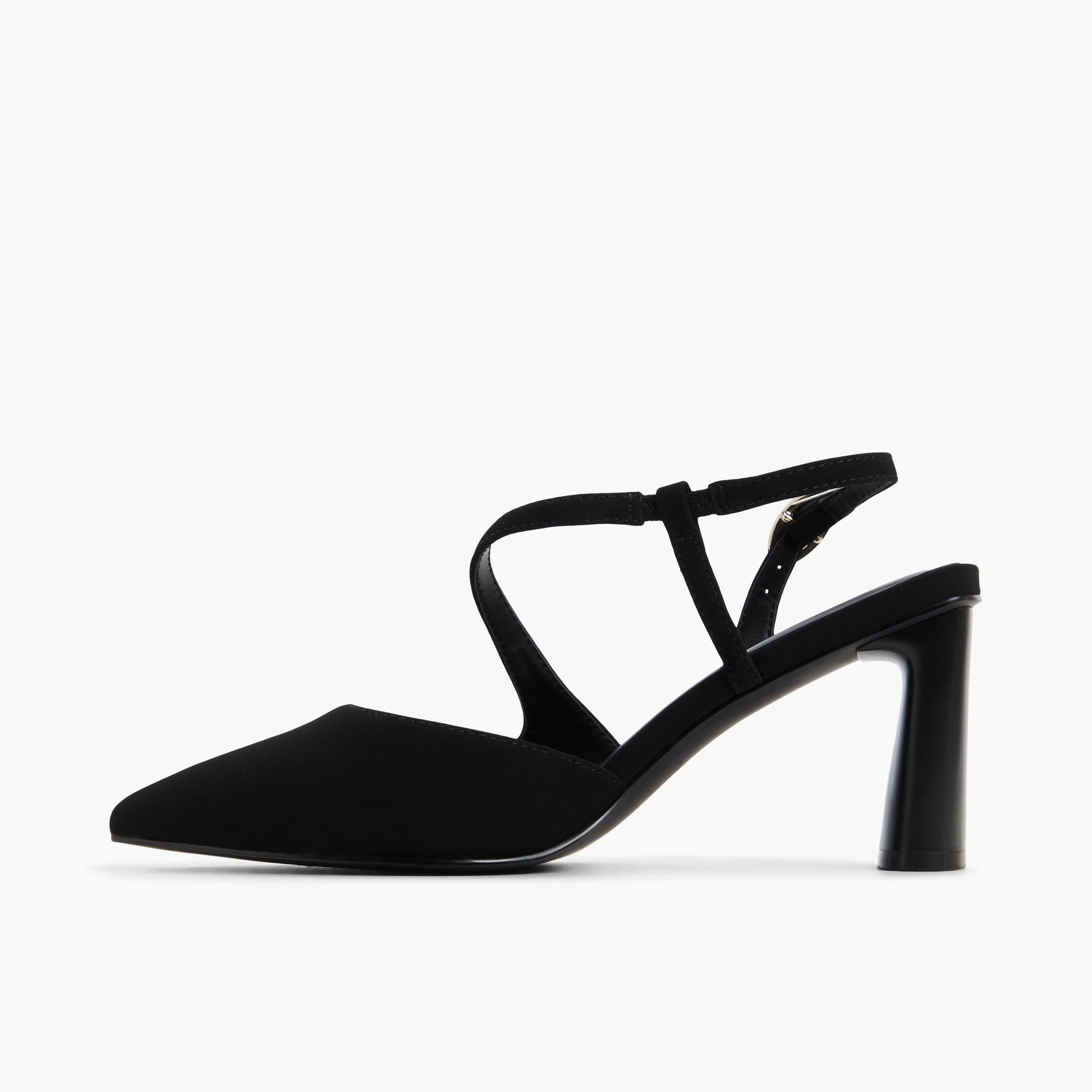 Side view of Black Novaah Slingback Heels