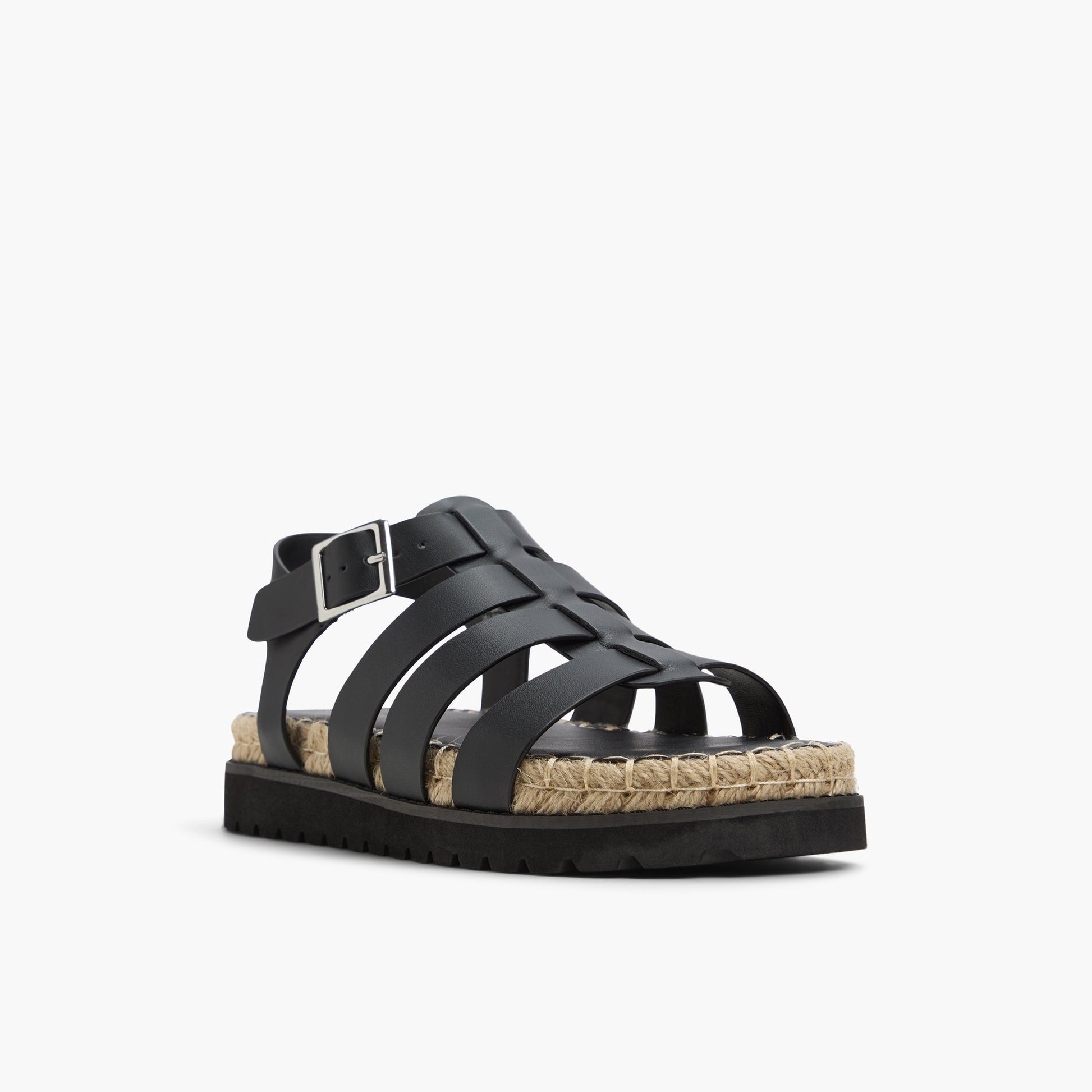 Three-quarter angle of Black Palmas Fisherman Sandals's front side